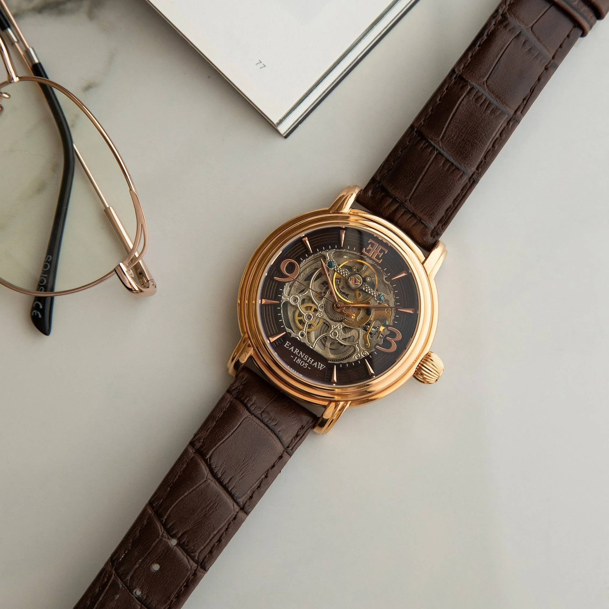 Longcase Automatic Skeleton Watch Brown / Genuine leather strap | Brown Dial - Image 17