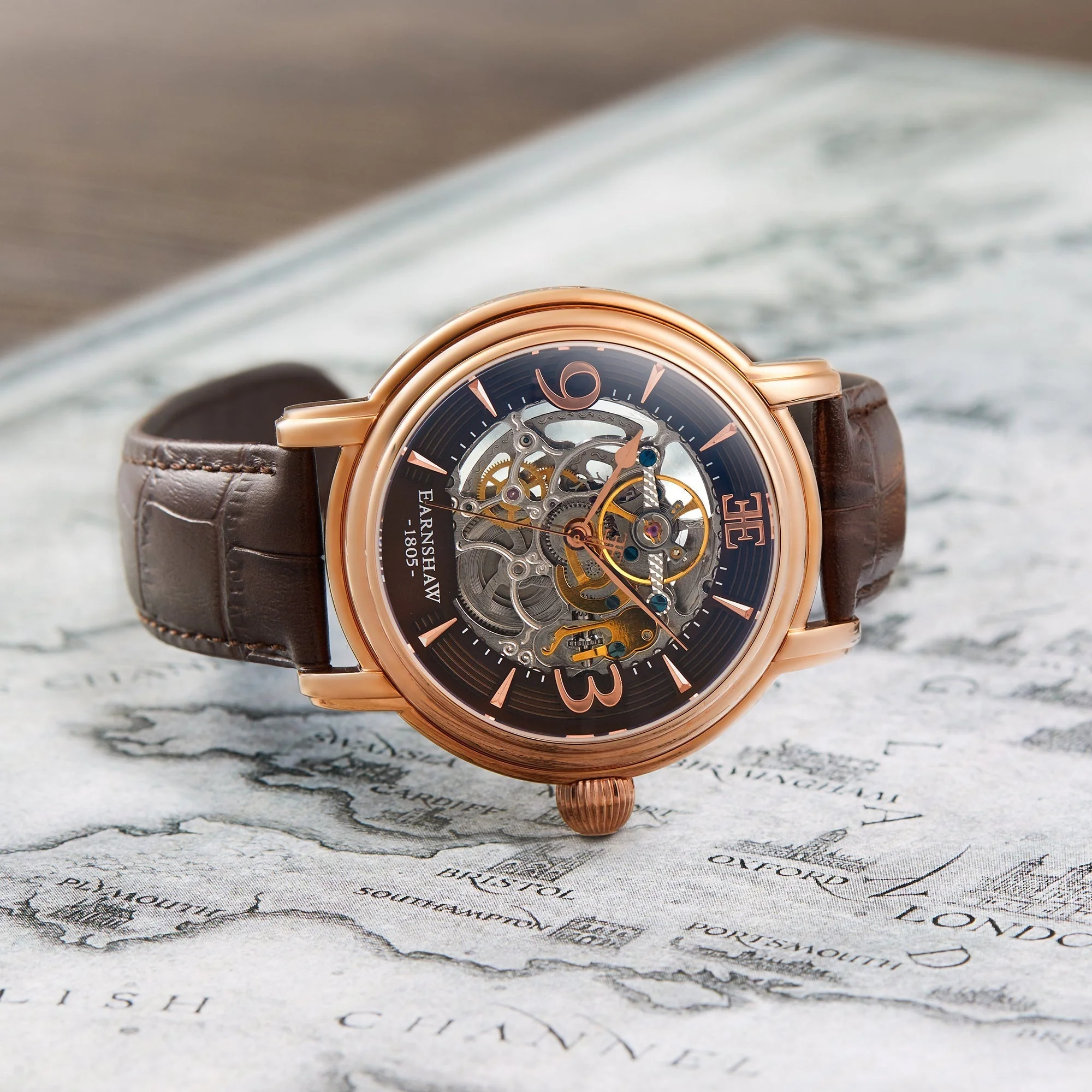 Longcase Automatic Skeleton Watch Brown / Genuine leather strap | Brown Dial - Image 3
