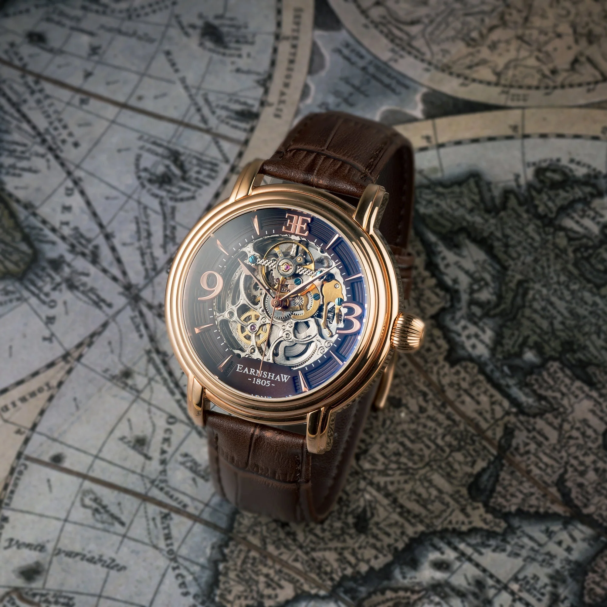 Longcase Automatic Skeleton Watch Brown / Genuine leather strap | Brown Dial - Image 4