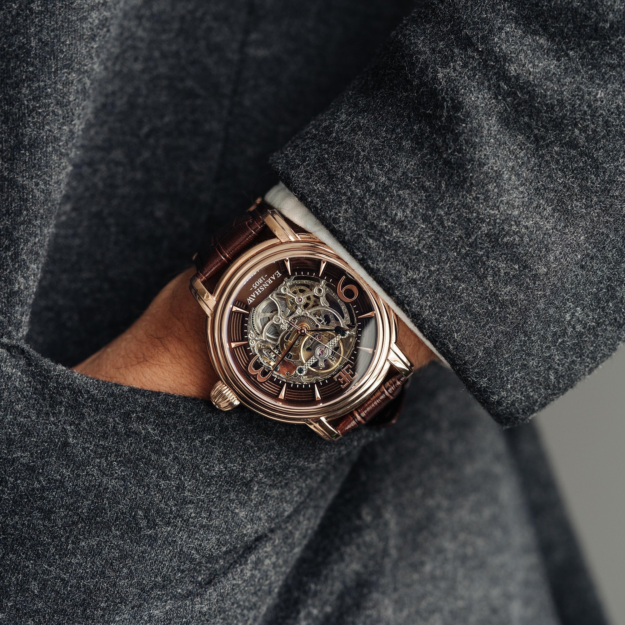 Longcase Automatic Skeleton Watch Brown / Genuine leather strap | Brown Dial - Image 5