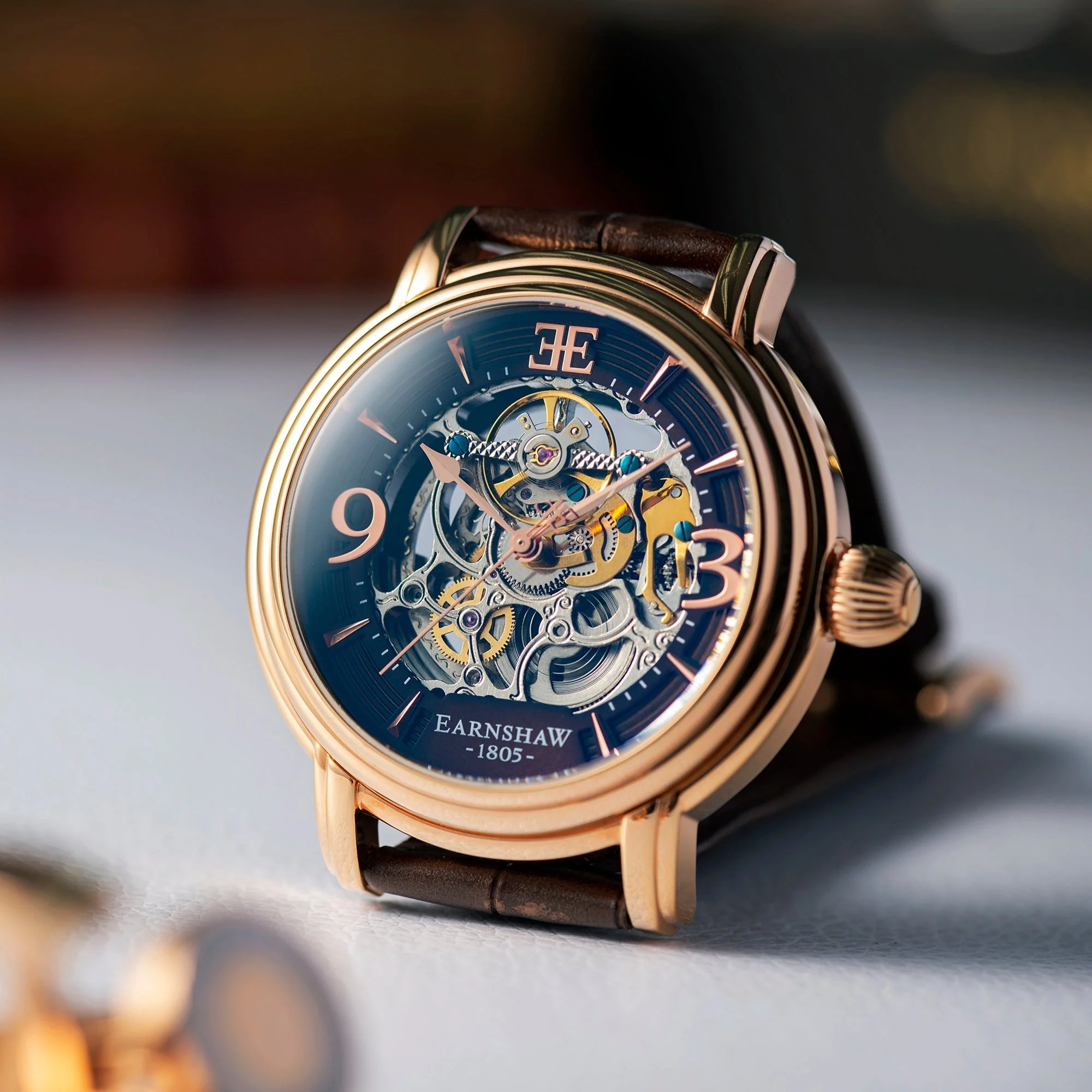 Longcase Automatic Skeleton Watch Brown / Genuine leather strap | Brown Dial - Image 7