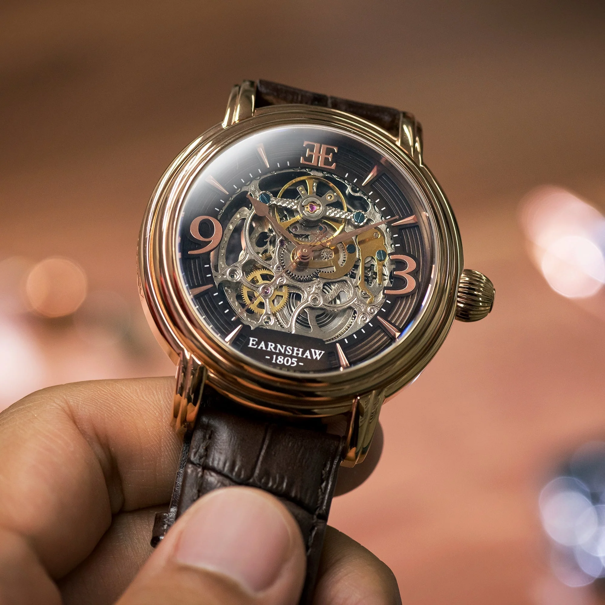 Longcase Automatic Skeleton Watch Brown / Genuine leather strap | Brown Dial - Image 8