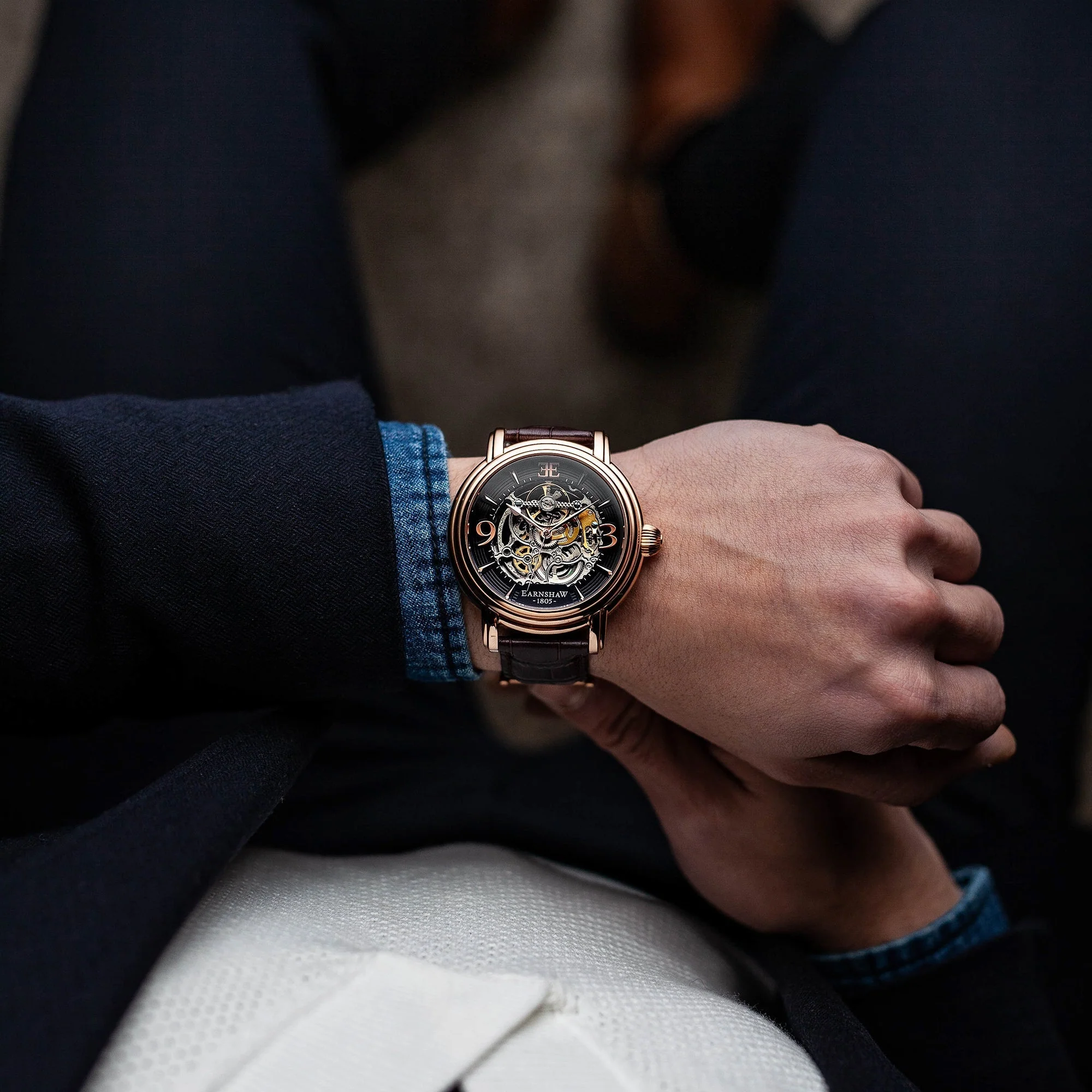 Longcase Automatic Skeleton Watch Brown / Genuine leather strap | Brown Dial - Image 9