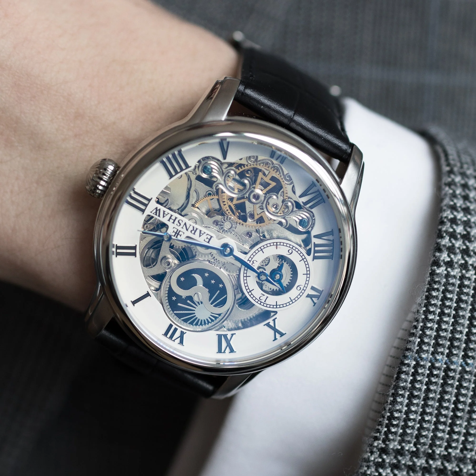 Longitude Automatic Skeleton Watch Silver White & Black / Genuine leather strap Silver Dial - Image 3