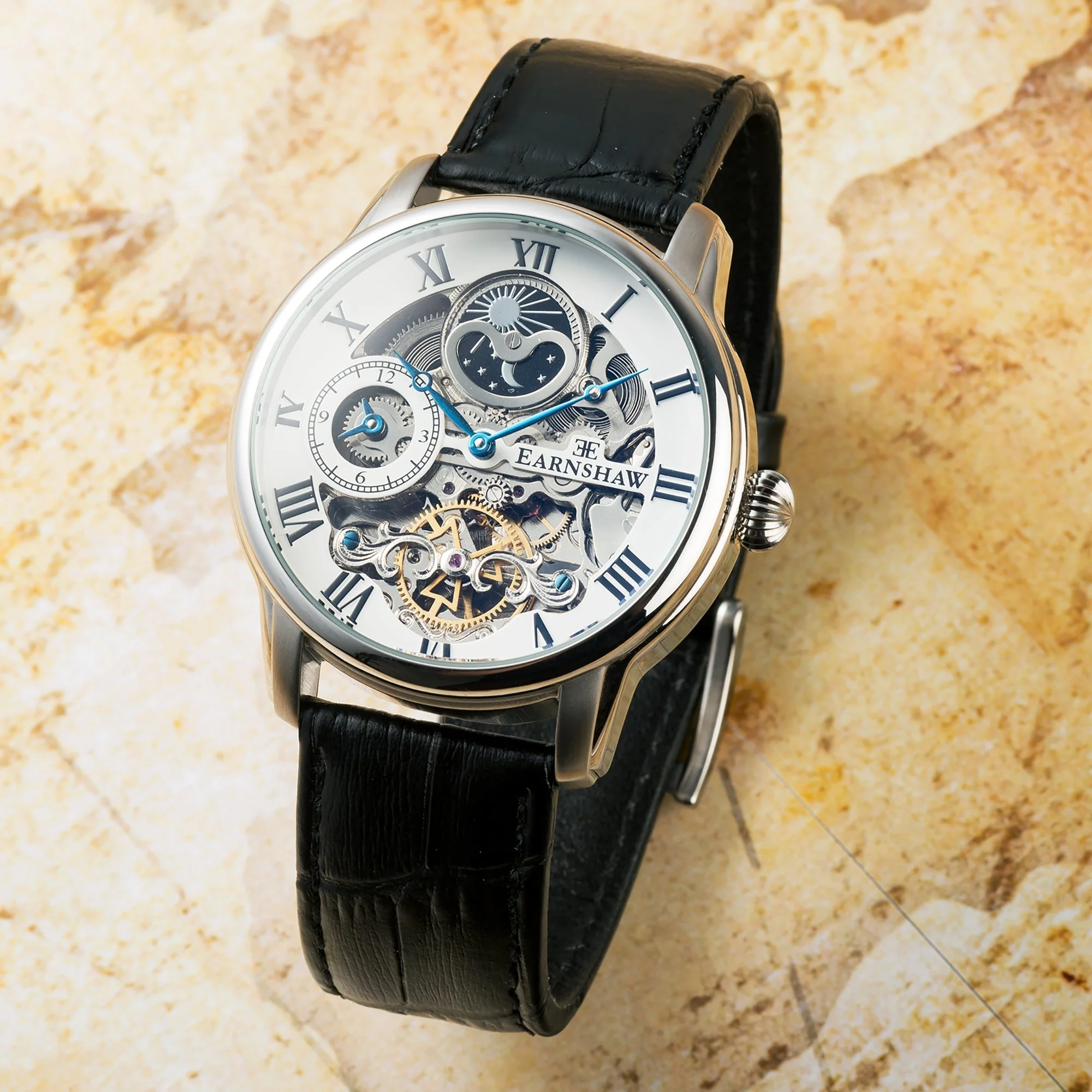 Longitude Automatic Skeleton Watch Silver White & Black / Genuine leather strap Silver Dial - Image 4