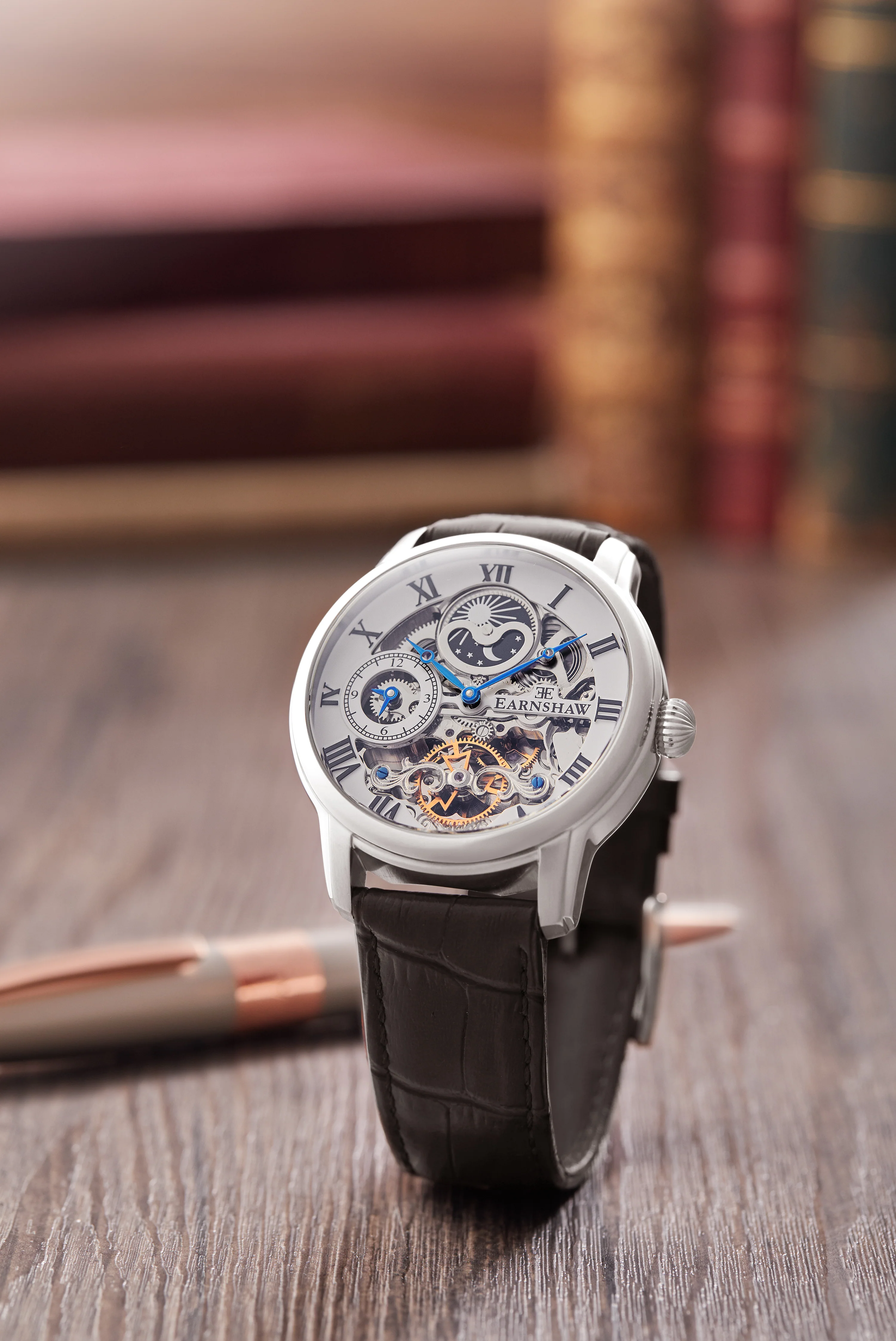 Longitude Automatic Skeleton Watch Silver White & Black / Genuine leather strap Silver Dial - Image 6