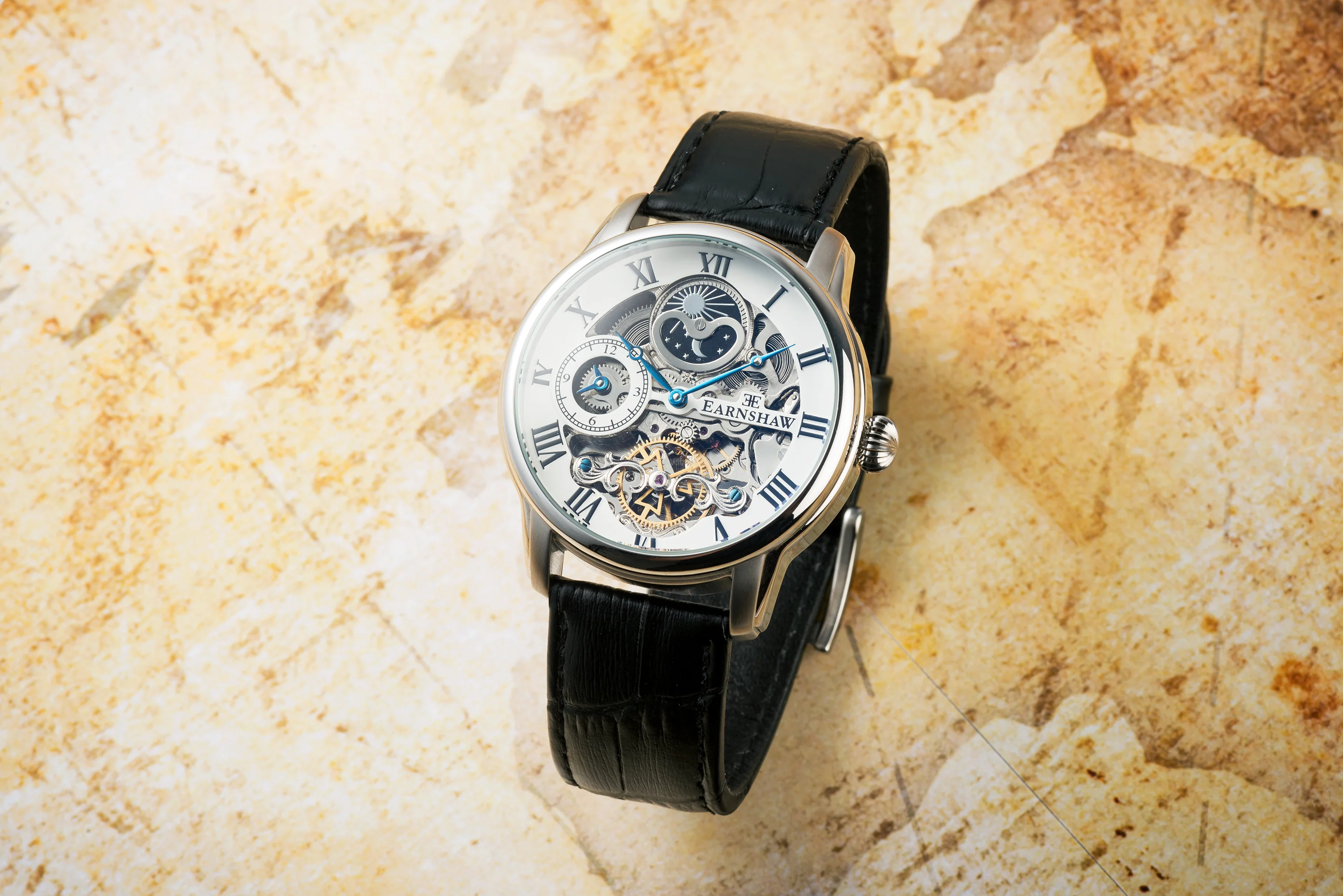 Longitude Automatic Skeleton Watch Silver White & Black / Genuine leather strap Silver Dial - Image 7