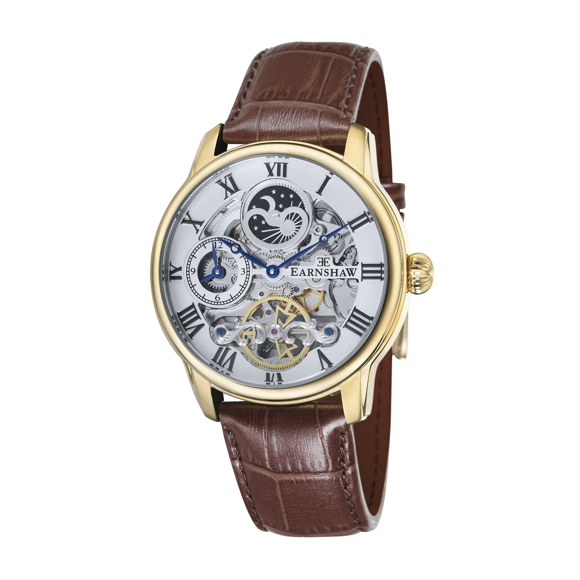 Longitude Automatic Skeleton Watch Silver White & Brown Gold / Genuine leather strap Silver Dial - Image 5