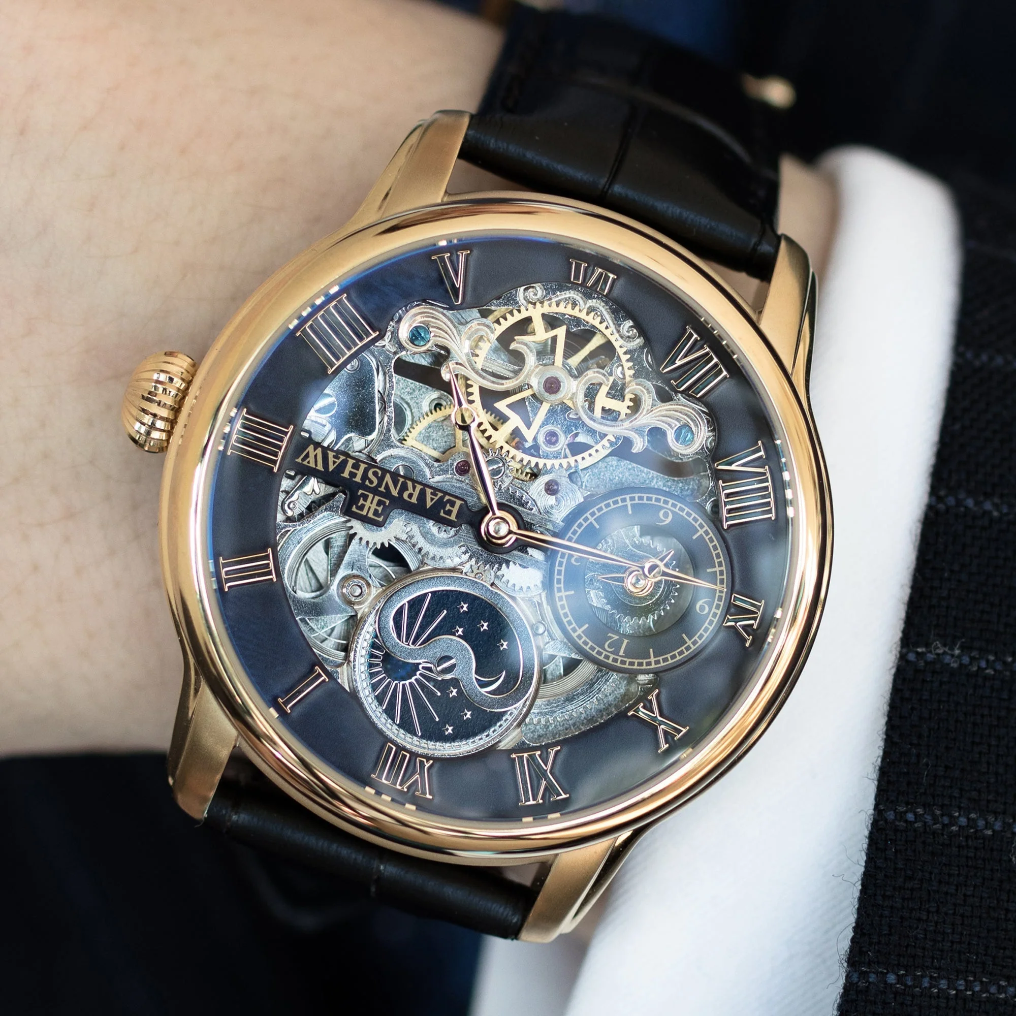 Longitude Automatic Skeleton Watch Black w/ Genuine leather strap | Black Dial - Image 2