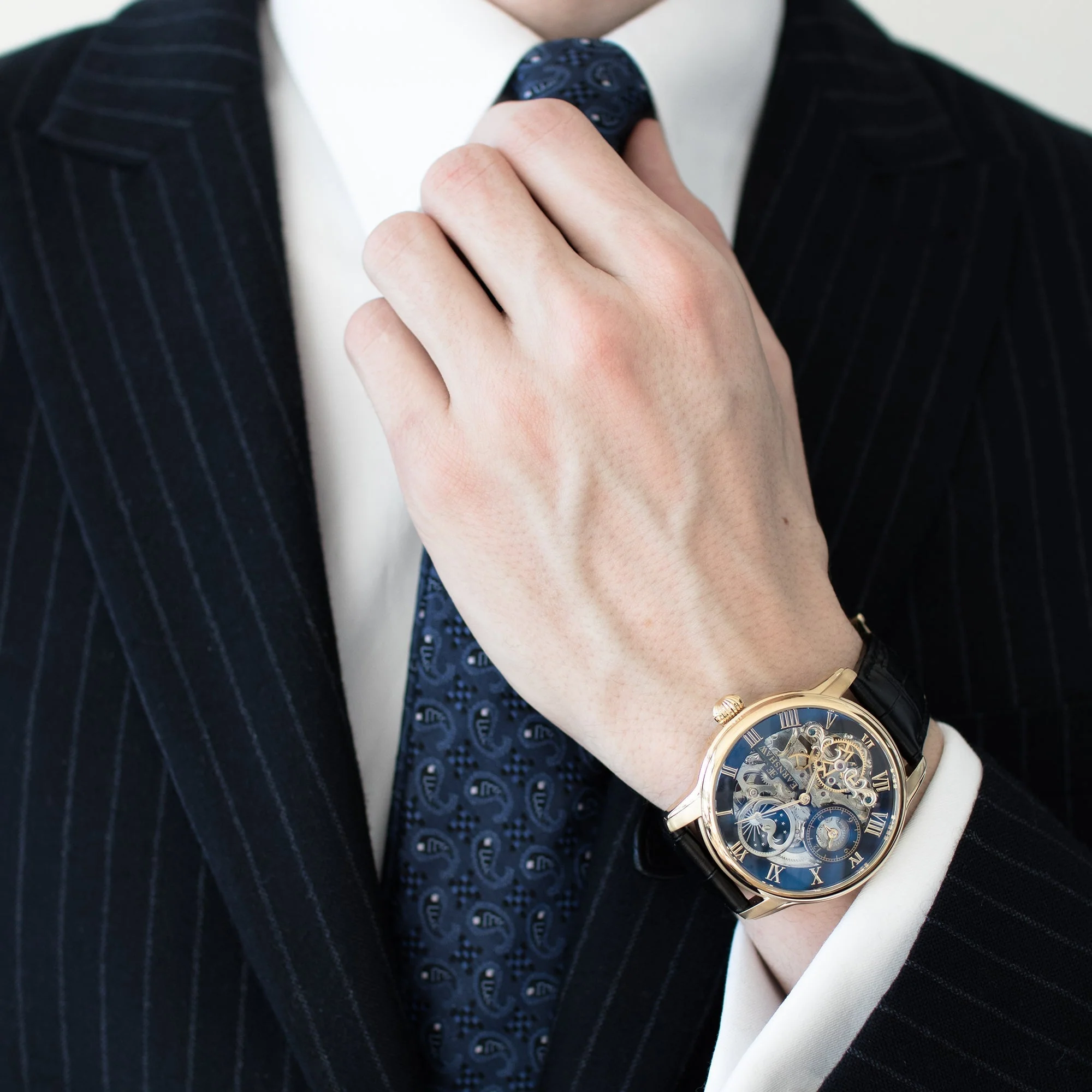 Longitude Automatic Skeleton Watch Black w/ Genuine leather strap | Black Dial - Image 3