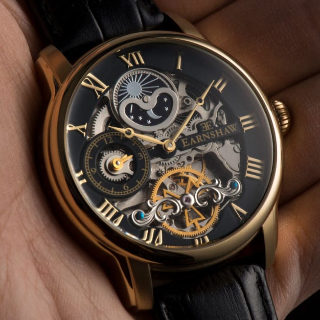 Longitude Automatic Skeleton Watch Black w/ Genuine leather strap | Black Dial - Image 4