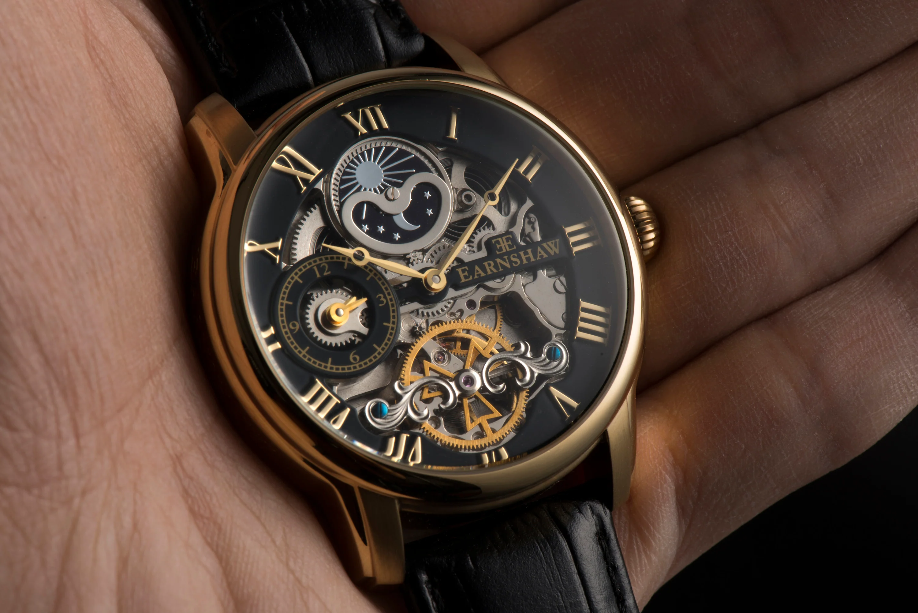 Longitude Automatic Skeleton Watch Black w/ Genuine leather strap | Black Dial - Image 8