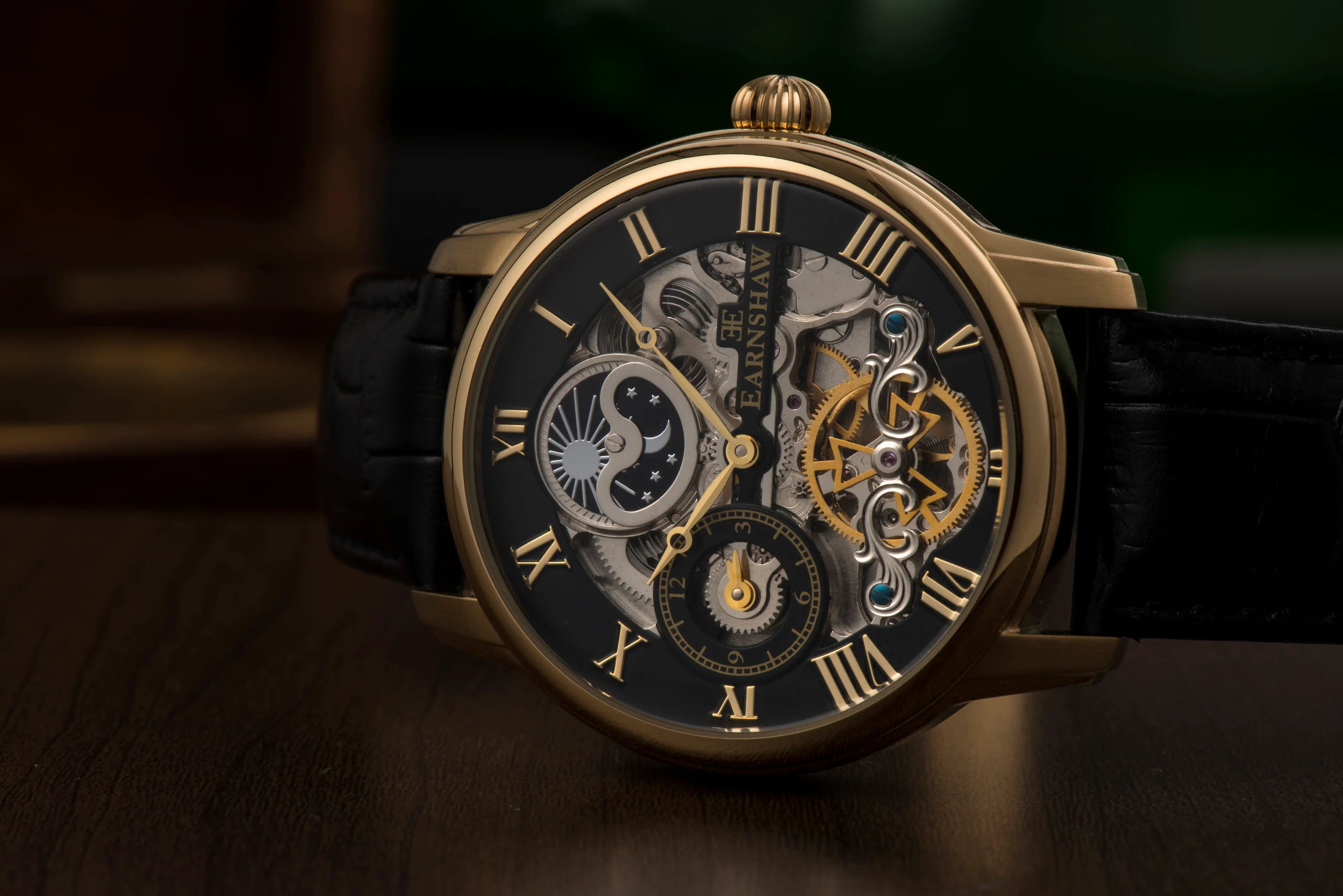 Longitude Automatic Skeleton Watch Black w/ Genuine leather strap | Black Dial - Image 9