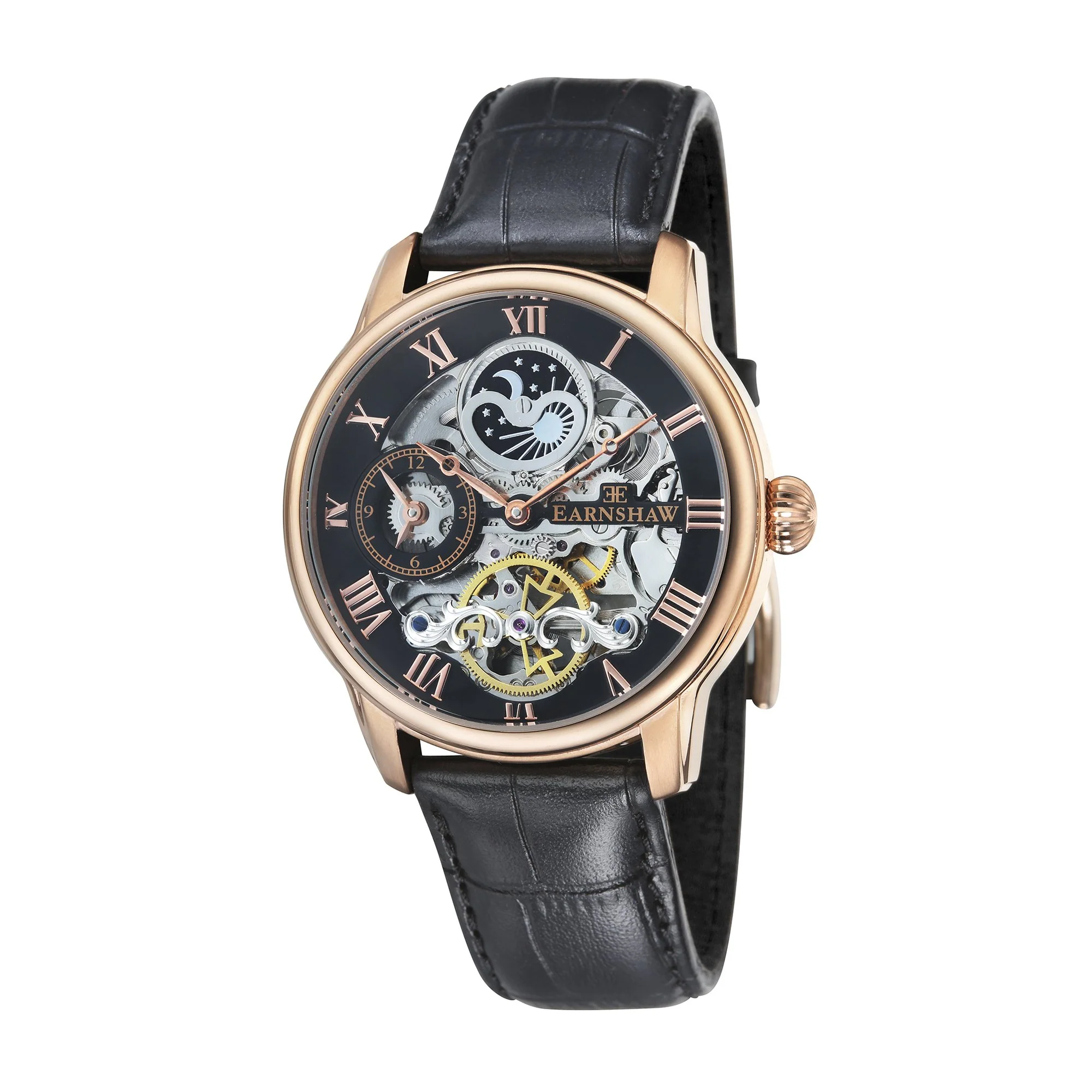 Longitude Automatic Skeleton Watch Black, Genuine leather strap | Semi-transparent Dial - Image 4