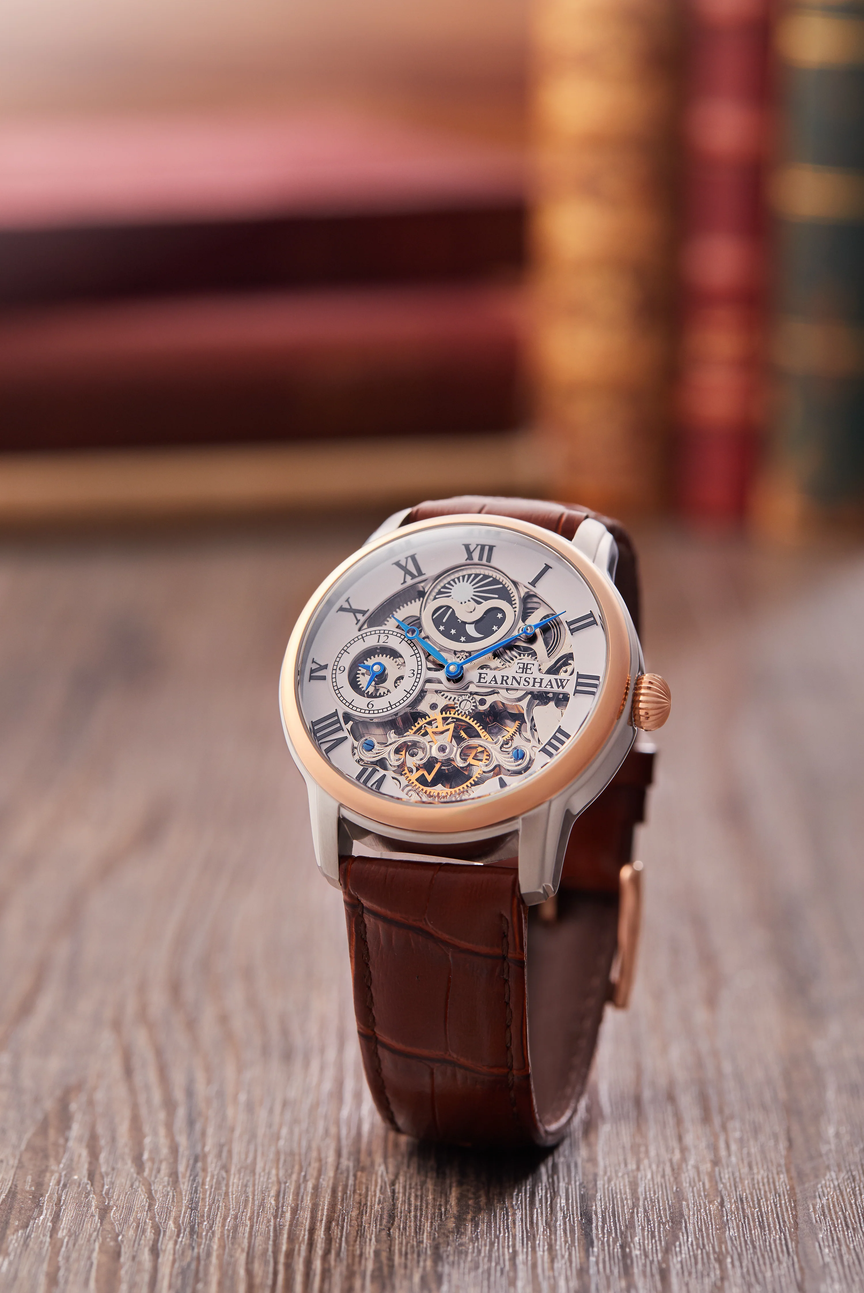 Longitude Automatic Skeleton Watch Silver White & Brown / Genuine leather strap Semi-transparent Dial - Image 11