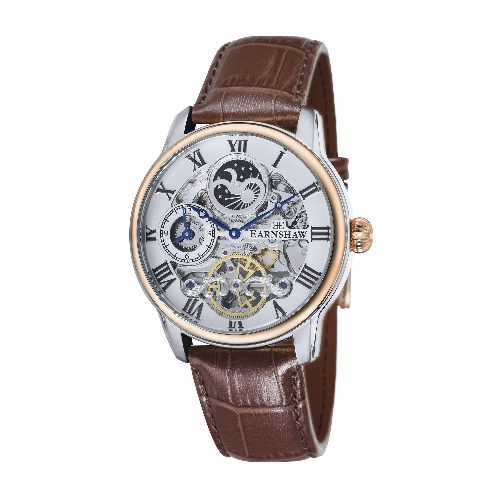 Longitude Automatic Skeleton Watch Silver White & Brown / Genuine leather strap Semi-transparent Dial - Image 9