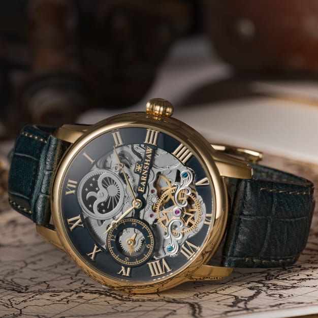 Longitude Automatic Skeleton Watch Green / Genuine leather strap | Semi-transparent Dial - Image 2