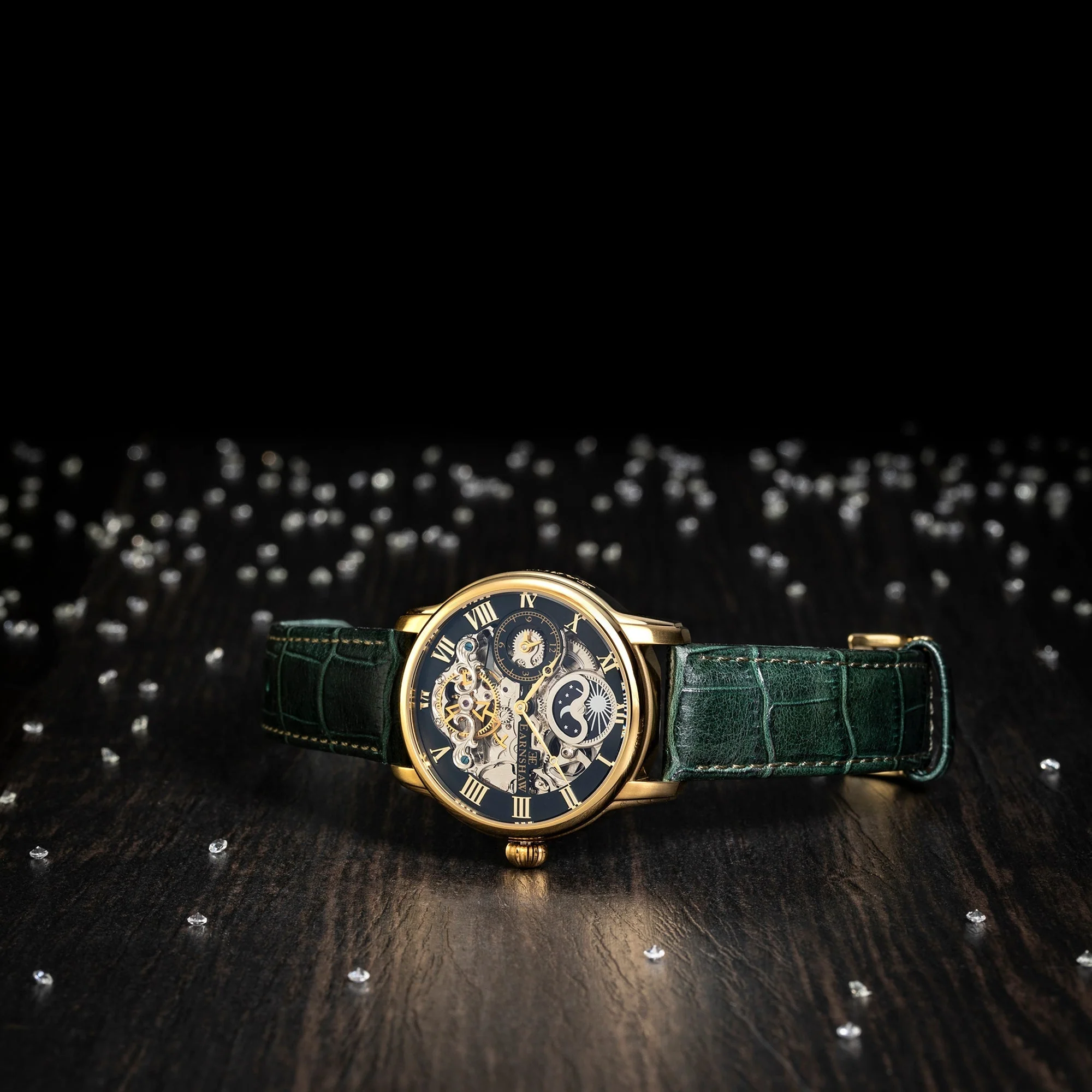 Longitude Automatic Skeleton Watch Green / Genuine leather strap | Semi-transparent Dial - Image 3