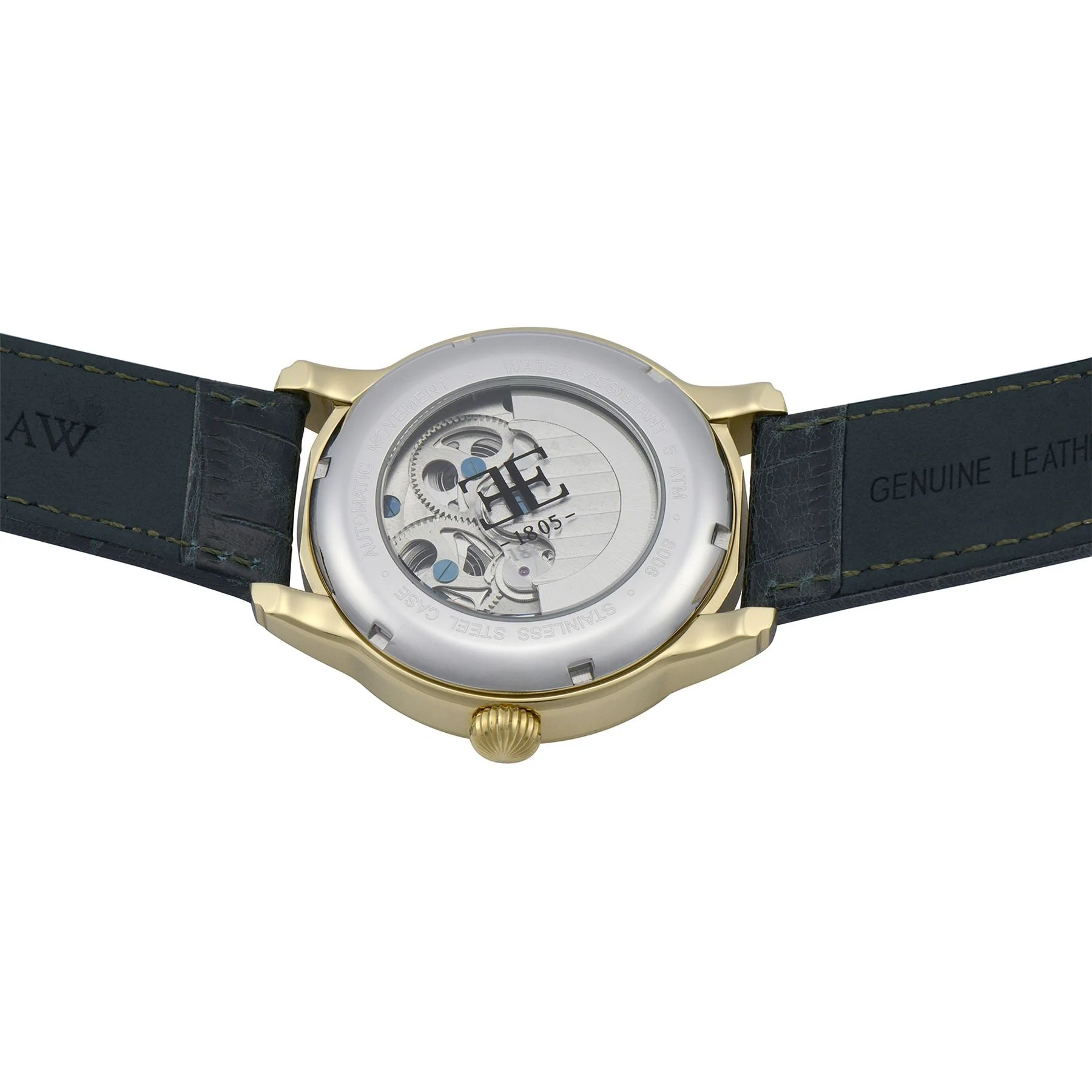 Longitude Automatic Skeleton Watch Green / Genuine leather strap | Semi-transparent Dial - Image 6
