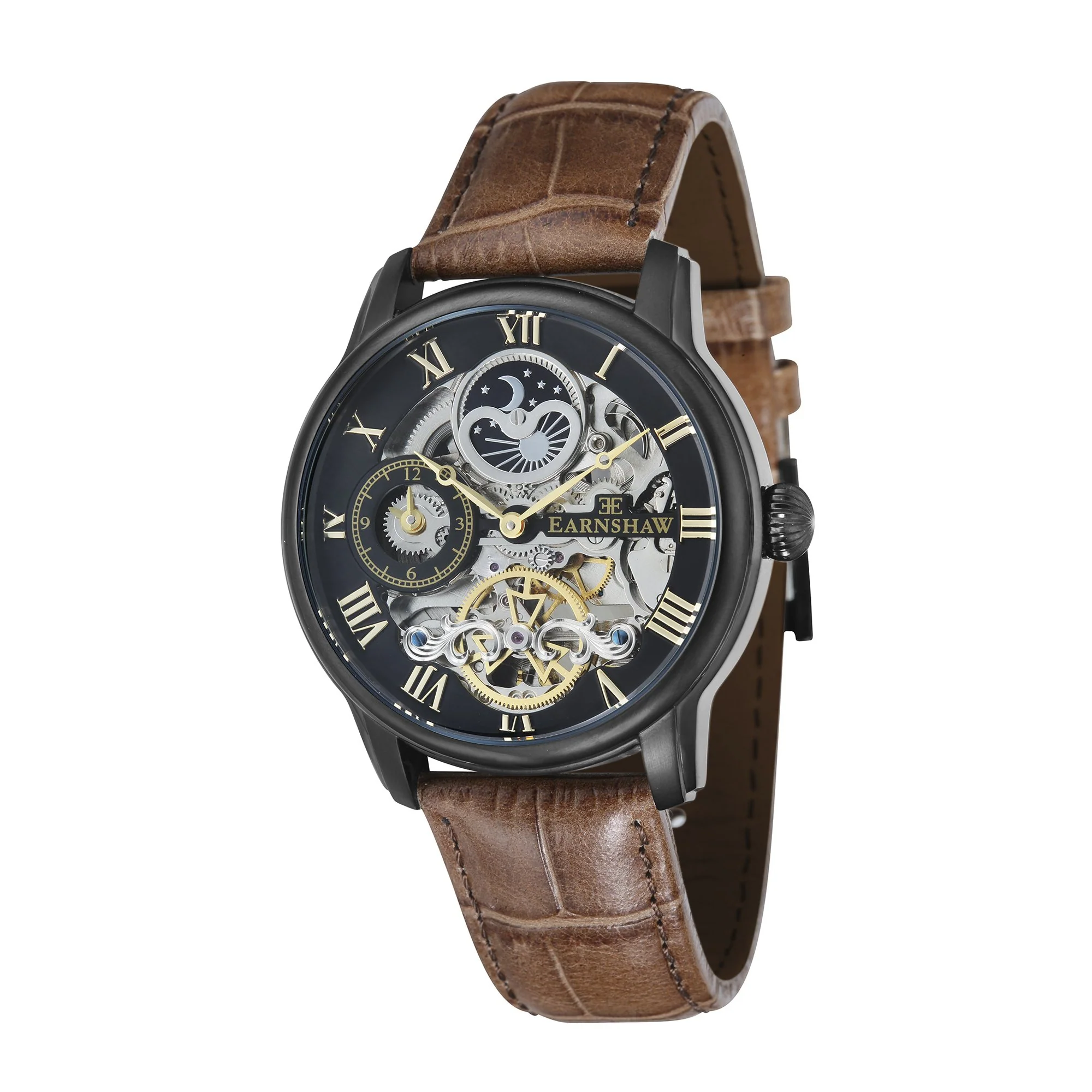 Longitude Automatic Skeleton Watch Black & Brown / Genuine leather strap | Semi-transparent Dial - Image 4