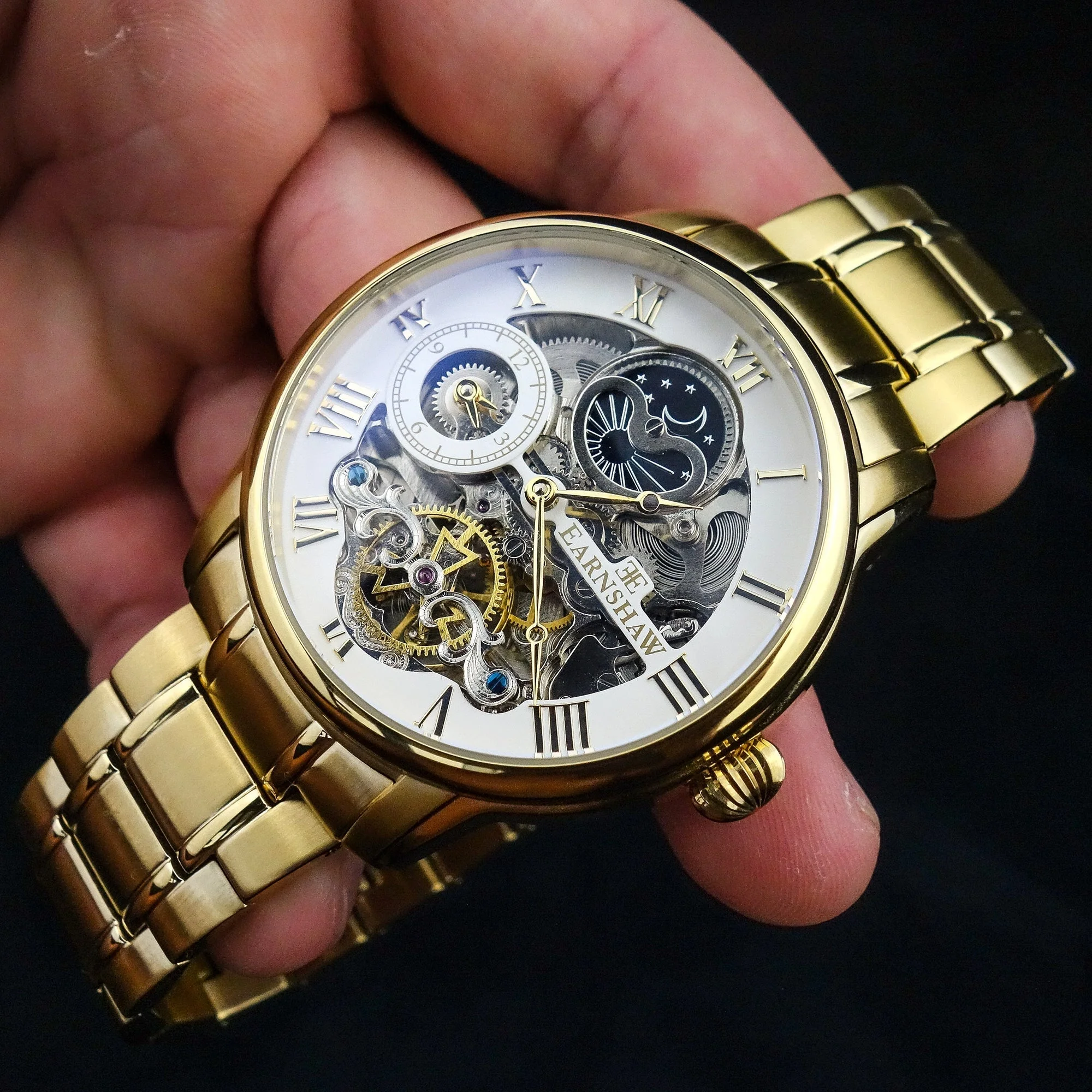 Longitude Automatic Skeleton Watch White & Ionic Plating Gold / Solid bracelet | White Dial - Image 3