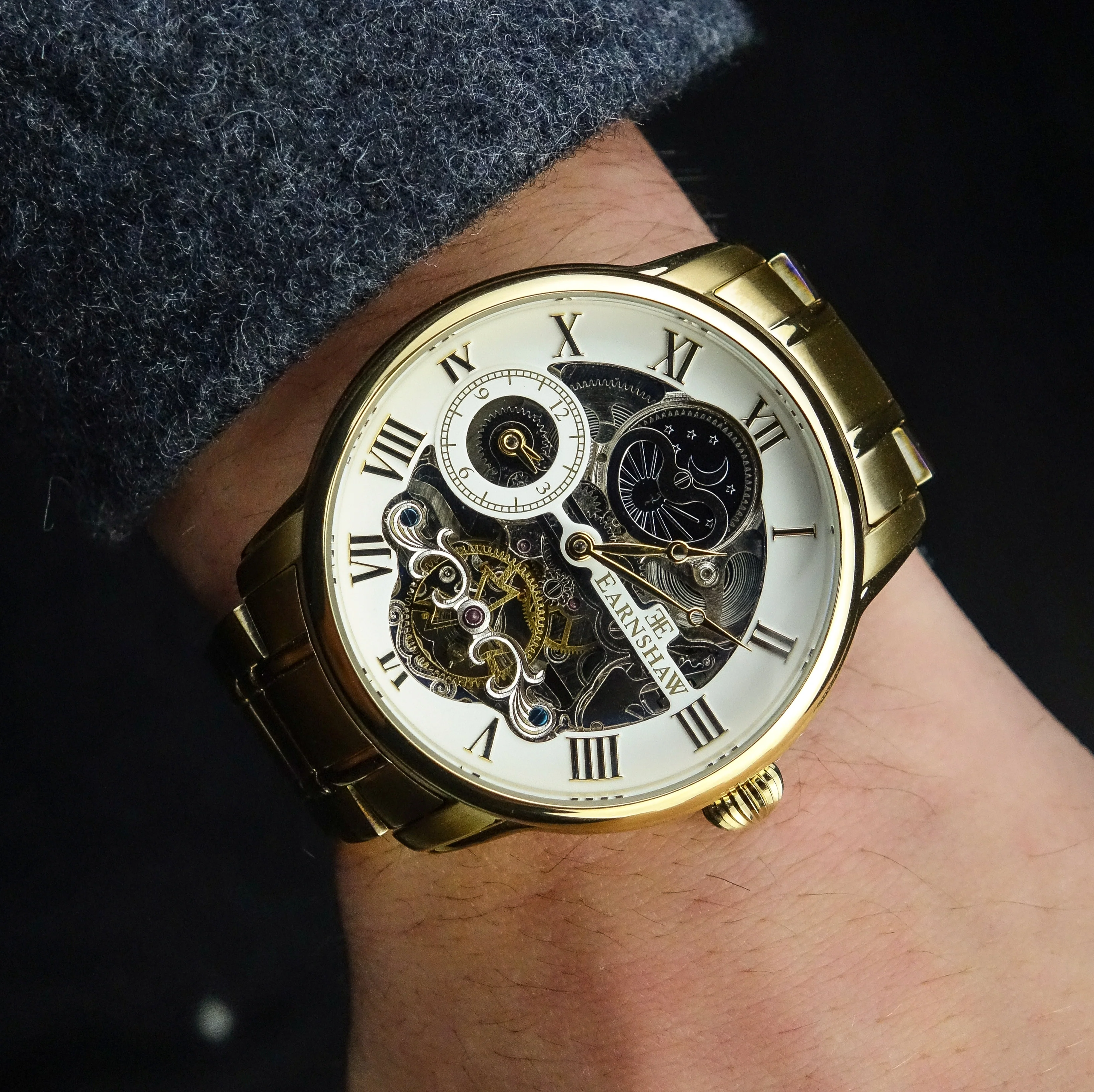 Longitude Automatic Skeleton Watch White & Ionic Plating Gold / Solid bracelet | White Dial - Image 8