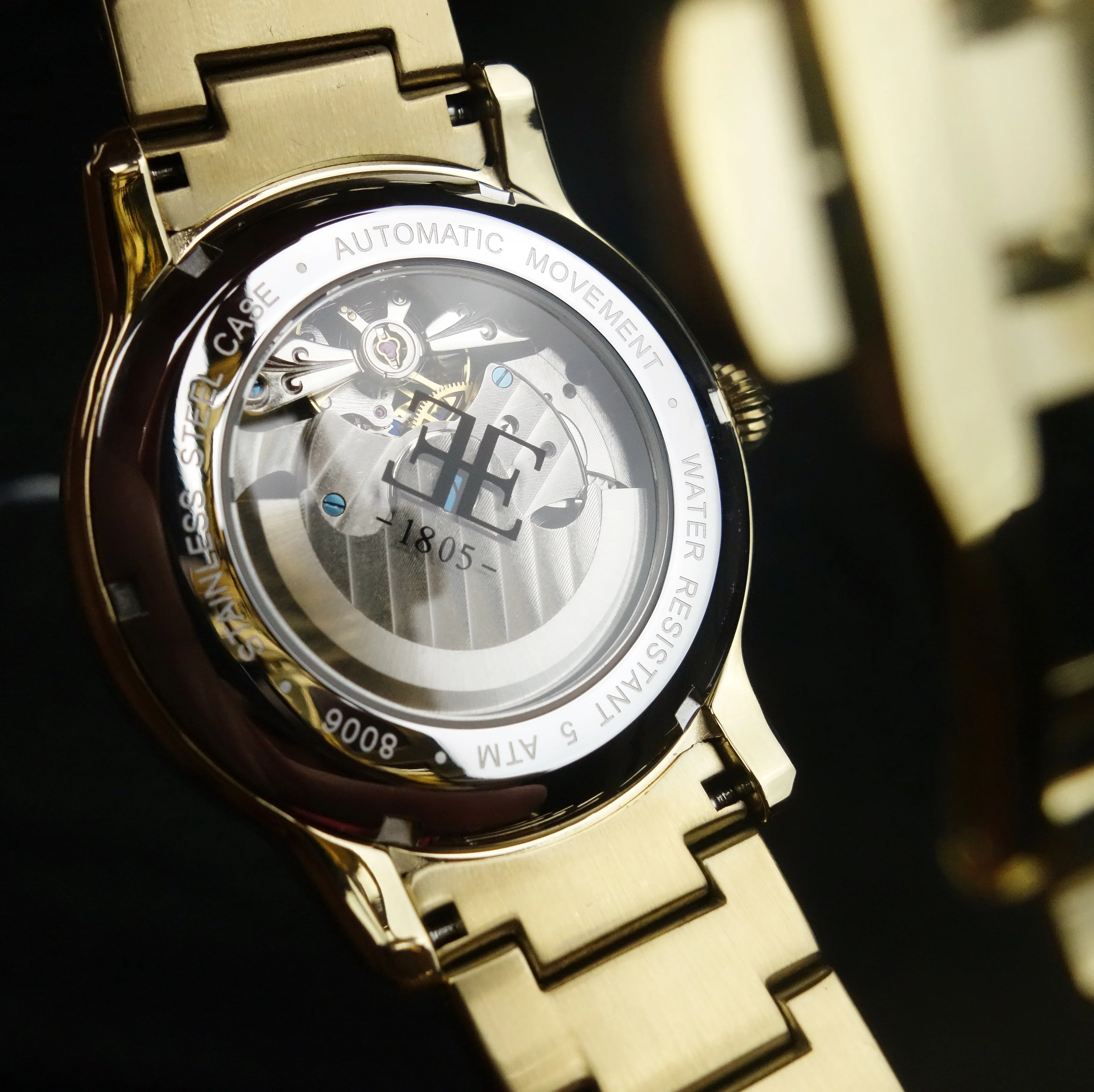 Longitude Automatic Skeleton Watch White & Ionic Plating Gold / Solid bracelet | White Dial - Image 9