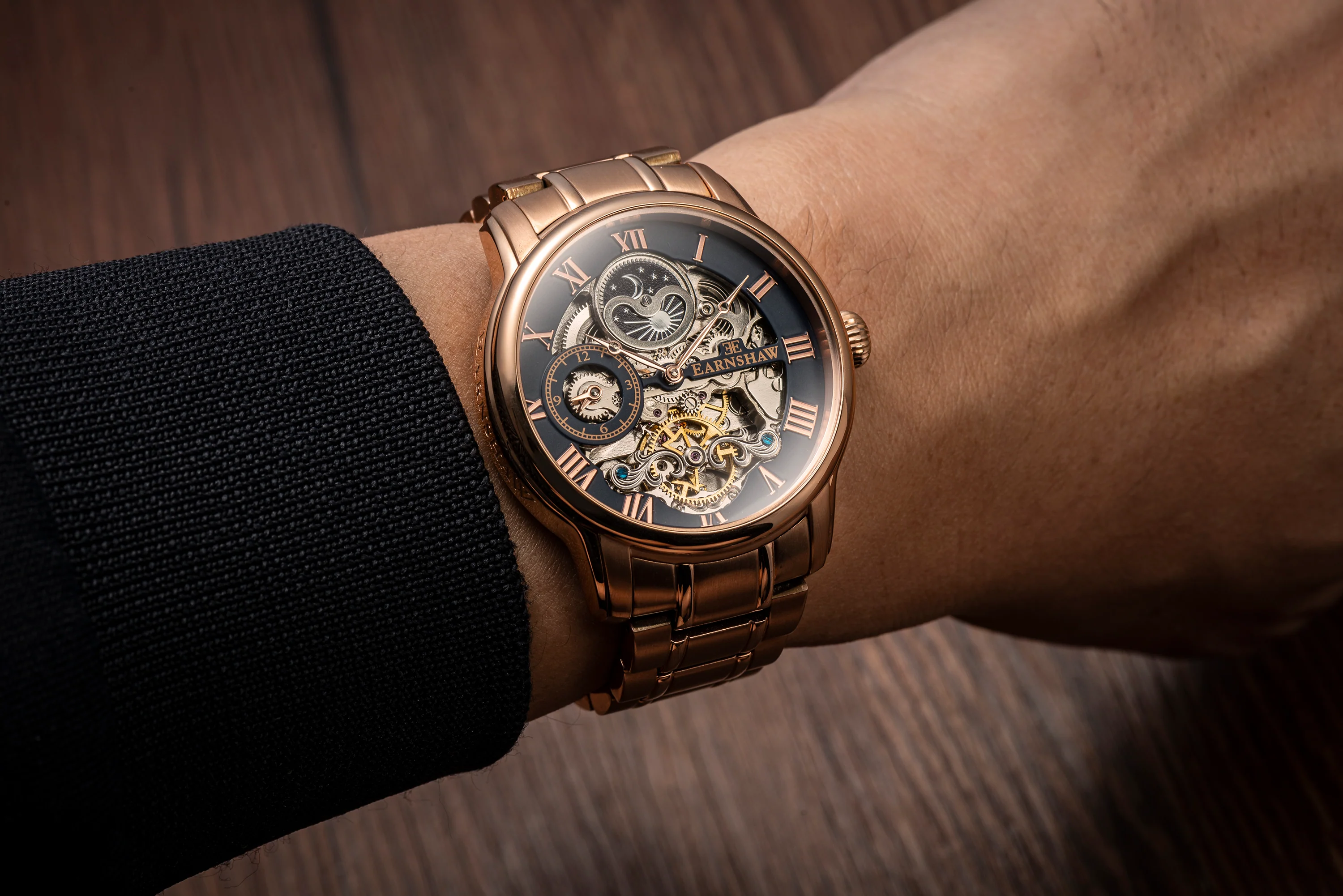 Longitude Automatic Skeleton Watch Black & Ionic Plating Rose Gold / Solid bracelet | Black Dial - Image 11
