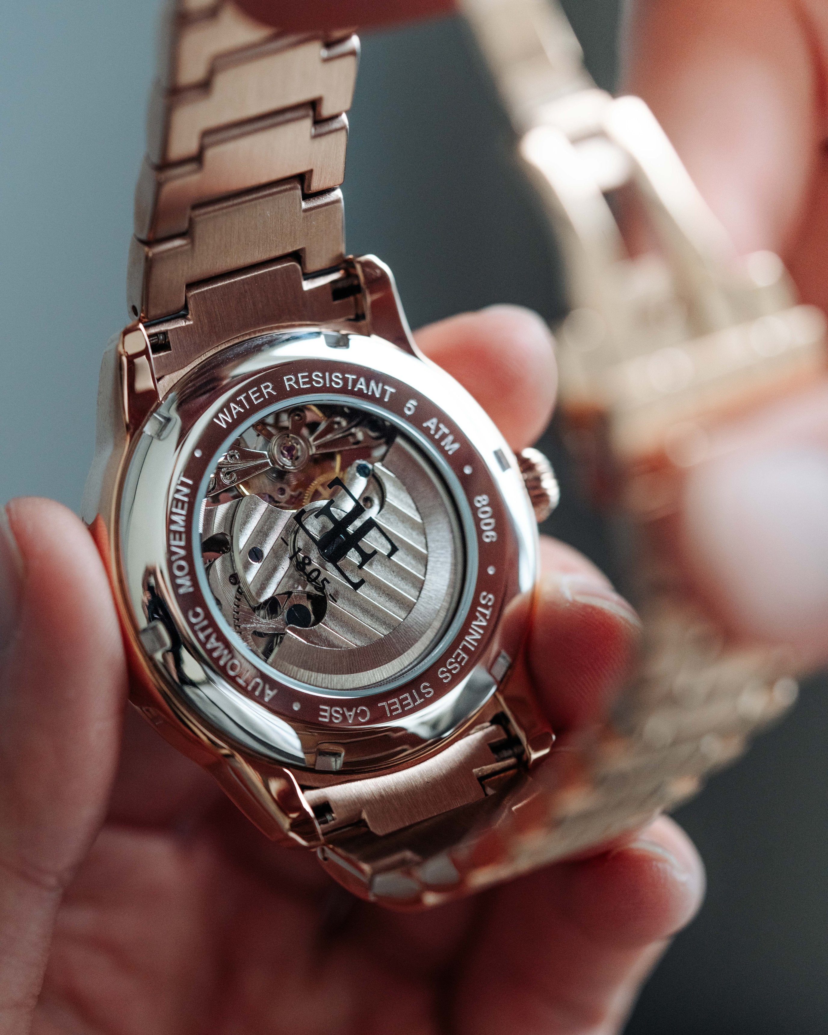 Longitude Automatic Skeleton Watch Black & Ionic Plating Rose Gold / Solid bracelet | Black Dial - Image 12