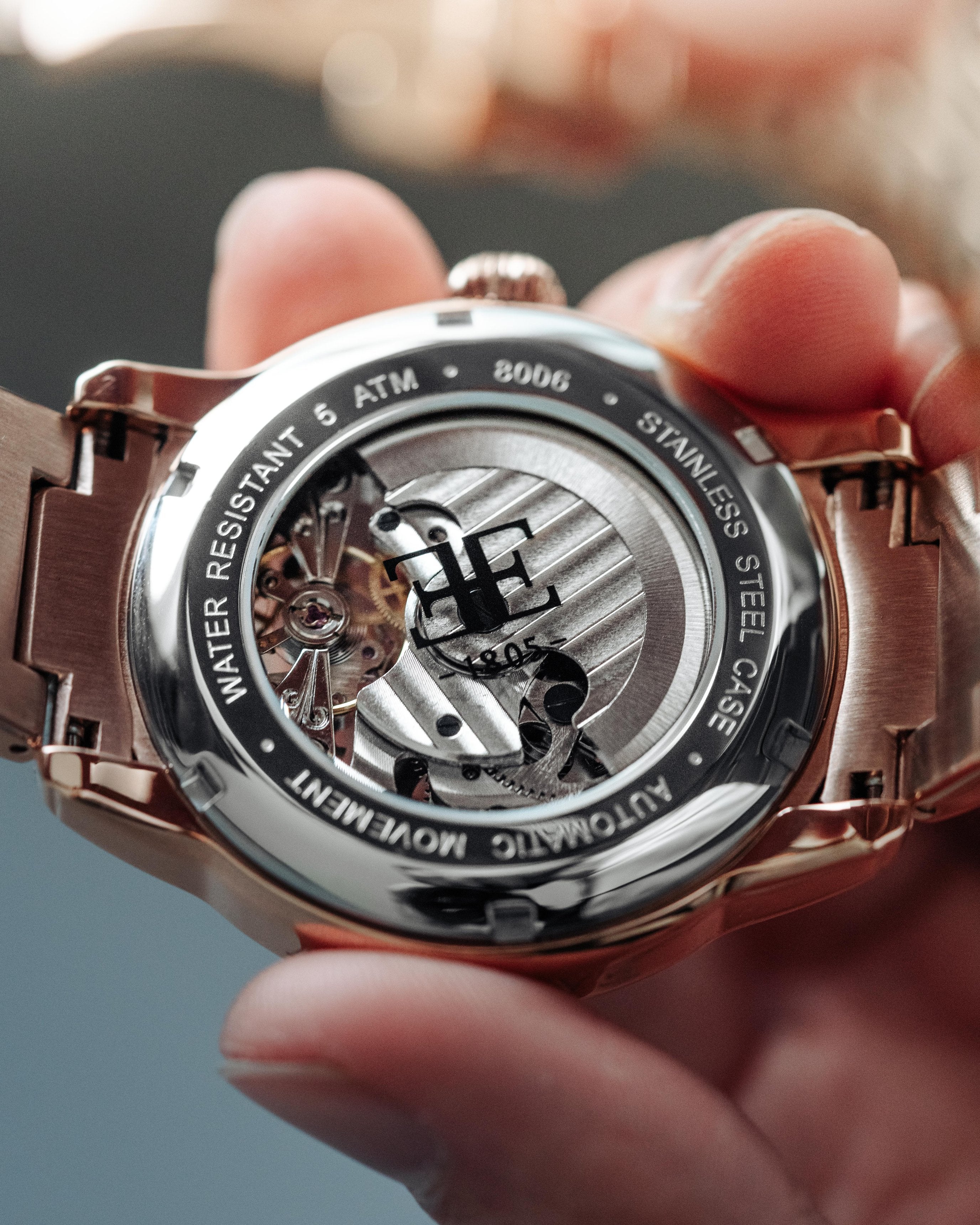 Longitude Automatic Skeleton Watch Black & Ionic Plating Rose Gold / Solid bracelet | Black Dial - Image 13