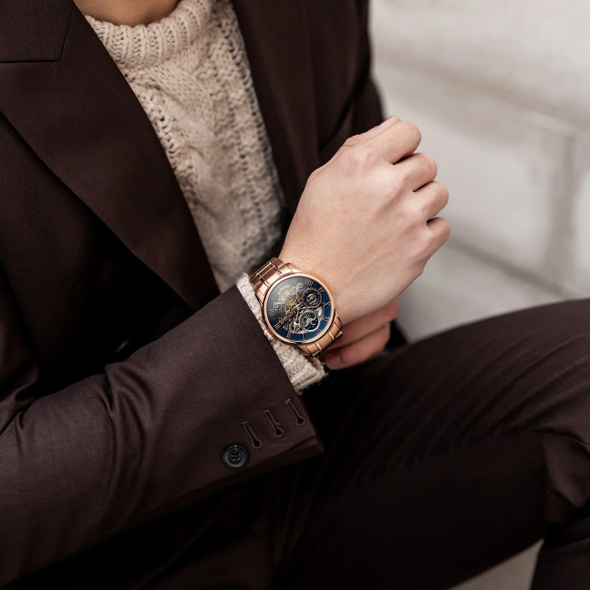 Longitude Automatic Skeleton Watch Black & Ionic Plating Rose Gold / Solid bracelet | Black Dial - Image 3