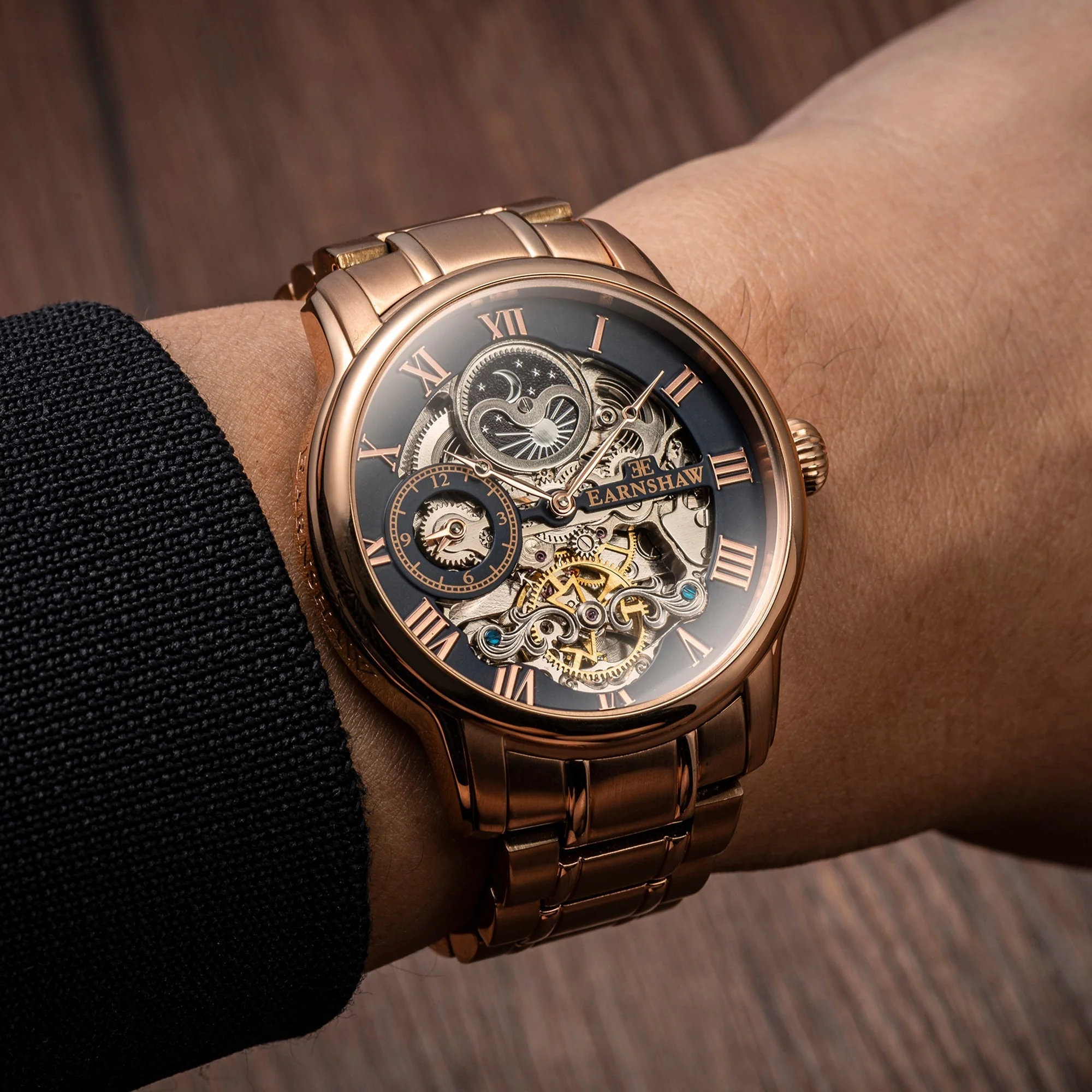 Longitude Automatic Skeleton Watch Black & Ionic Plating Rose Gold / Solid bracelet | Black Dial - Image 4