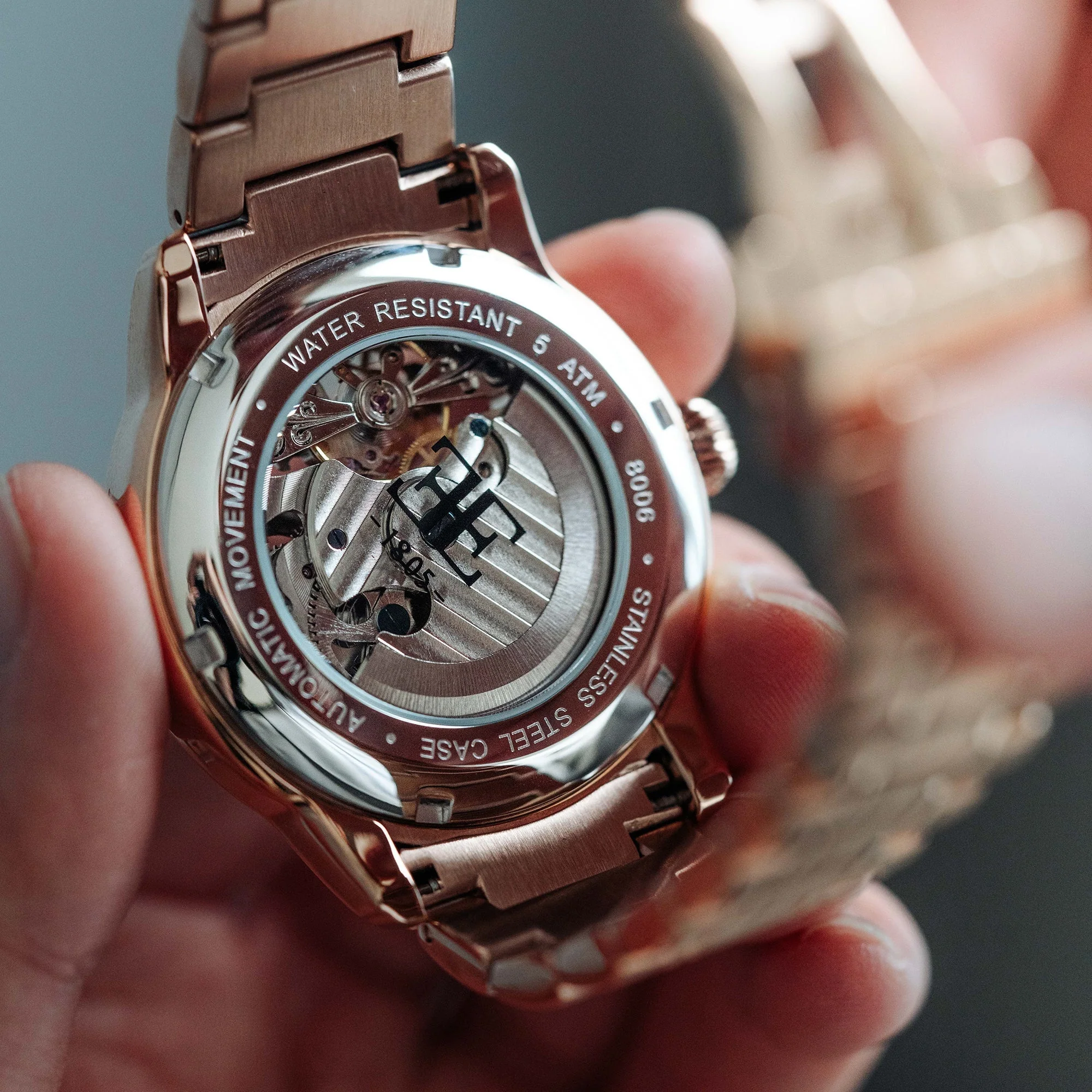 Longitude Automatic Skeleton Watch Black & Ionic Plating Rose Gold / Solid bracelet | Black Dial - Image 6