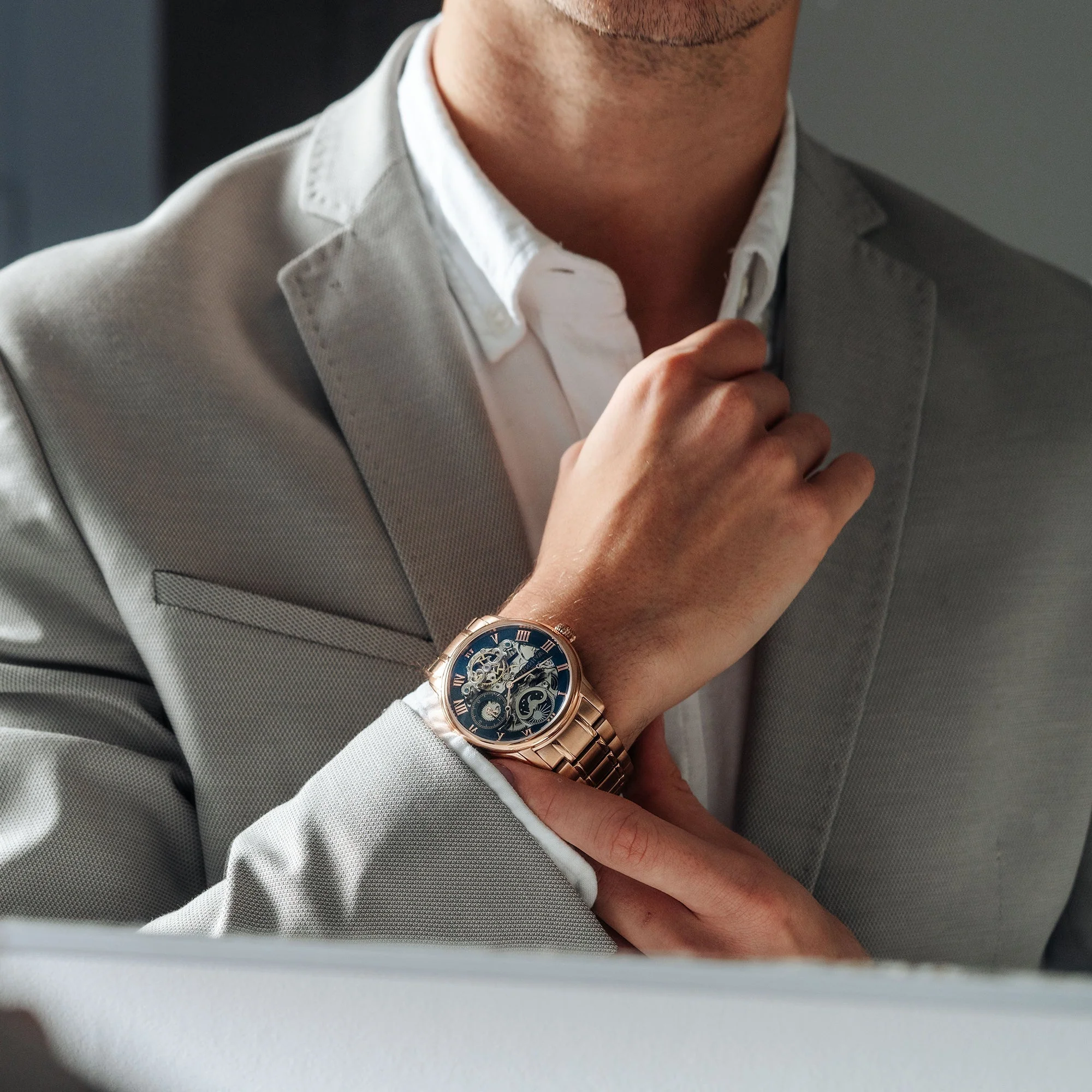 Longitude Automatic Skeleton Watch Black & Ionic Plating Rose Gold / Solid bracelet | Black Dial - Image 7