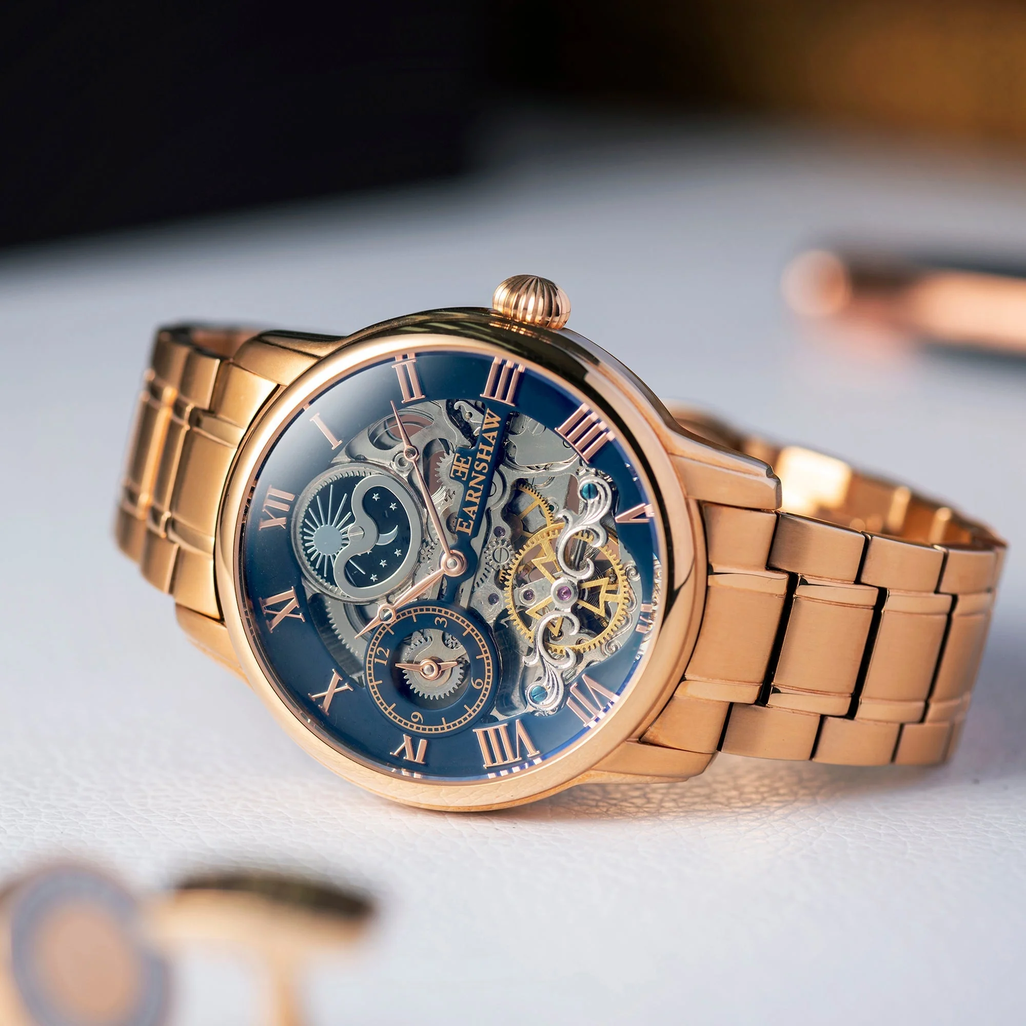 Longitude Automatic Skeleton Watch Black & Ionic Plating Rose Gold / Solid bracelet | Black Dial - Image 9