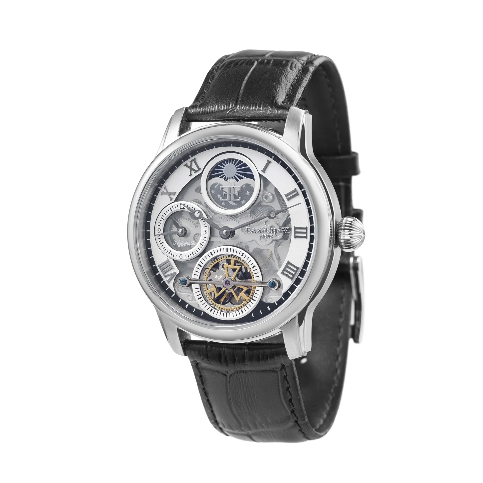 Longitude (Shadow Automatic) Automatic Skeleton Watch Silver White & Black / Genuine leather strap Silver Dial - Image 10