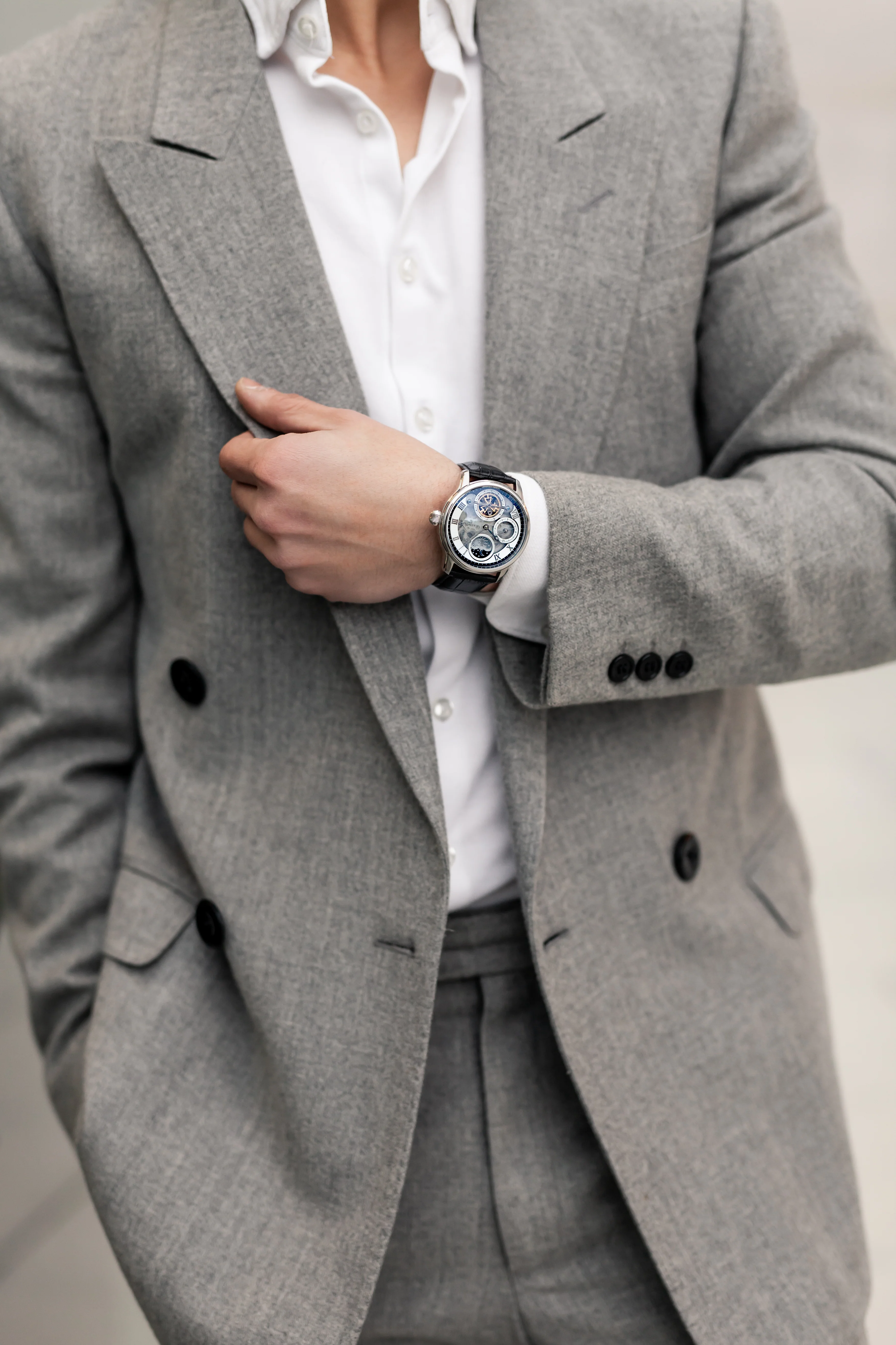 Longitude (Shadow Automatic) Automatic Skeleton Watch Silver White & Black / Genuine leather strap Silver Dial - Image 11