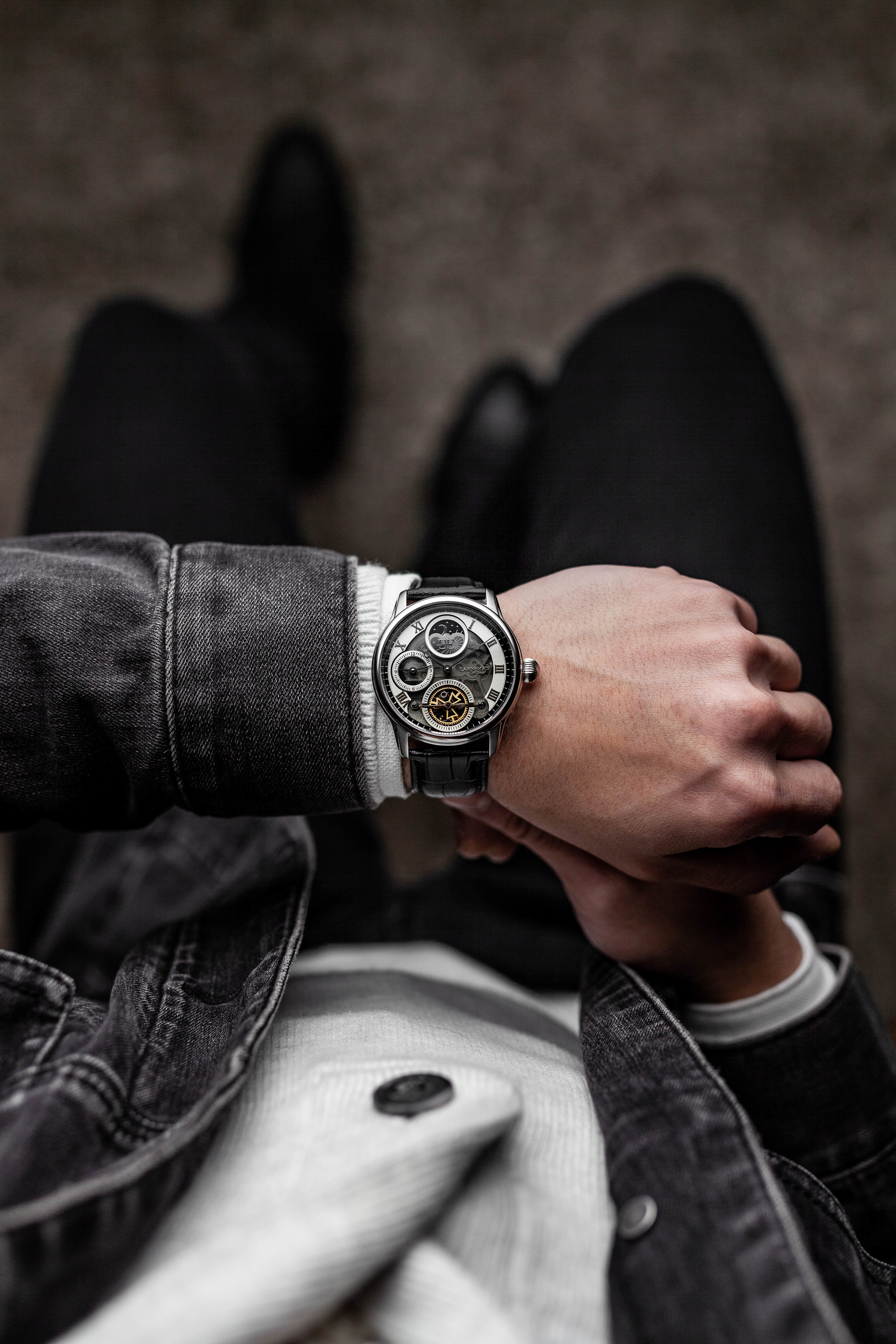 Longitude (Shadow Automatic) Automatic Skeleton Watch Silver White & Black / Genuine leather strap Silver Dial - Image 12