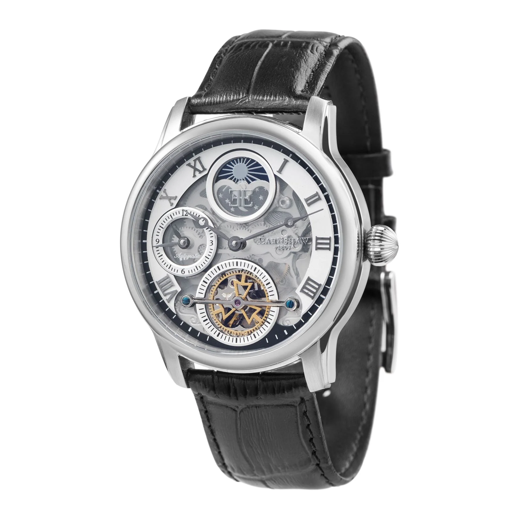 Longitude (Shadow Automatic) Automatic Skeleton Watch Silver White & Black / Genuine leather strap Silver Dial - Image 6