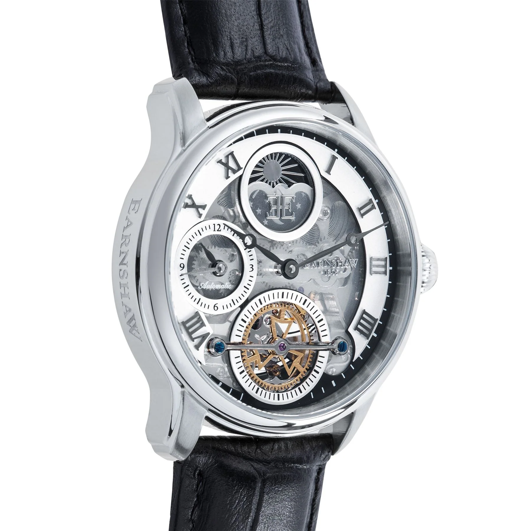 Longitude (Shadow Automatic) Automatic Skeleton Watch Silver White & Black / Genuine leather strap Silver Dial - Image 7