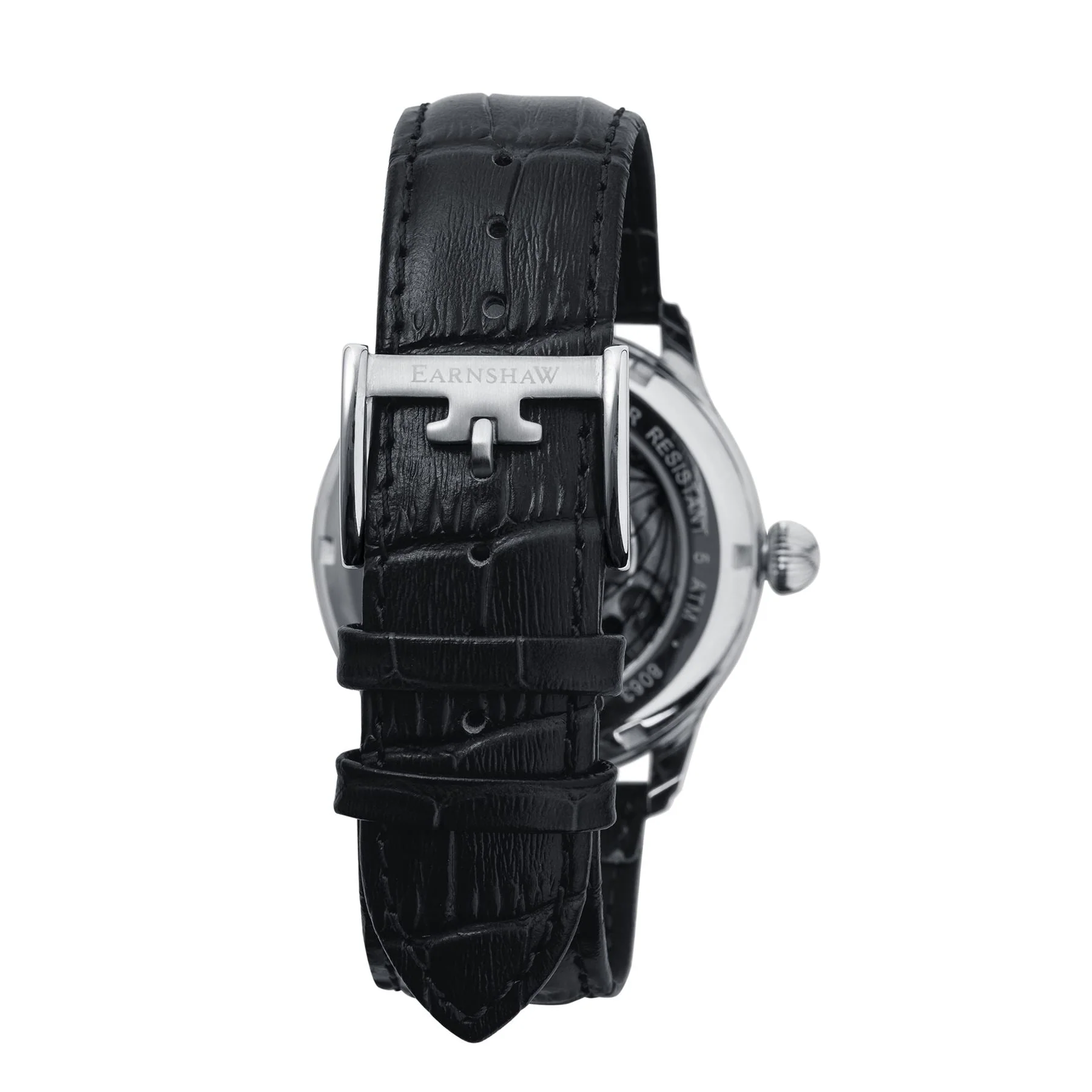 Longitude (Shadow Automatic) Automatic Skeleton Watch Silver White & Black / Genuine leather strap Silver Dial - Image 9