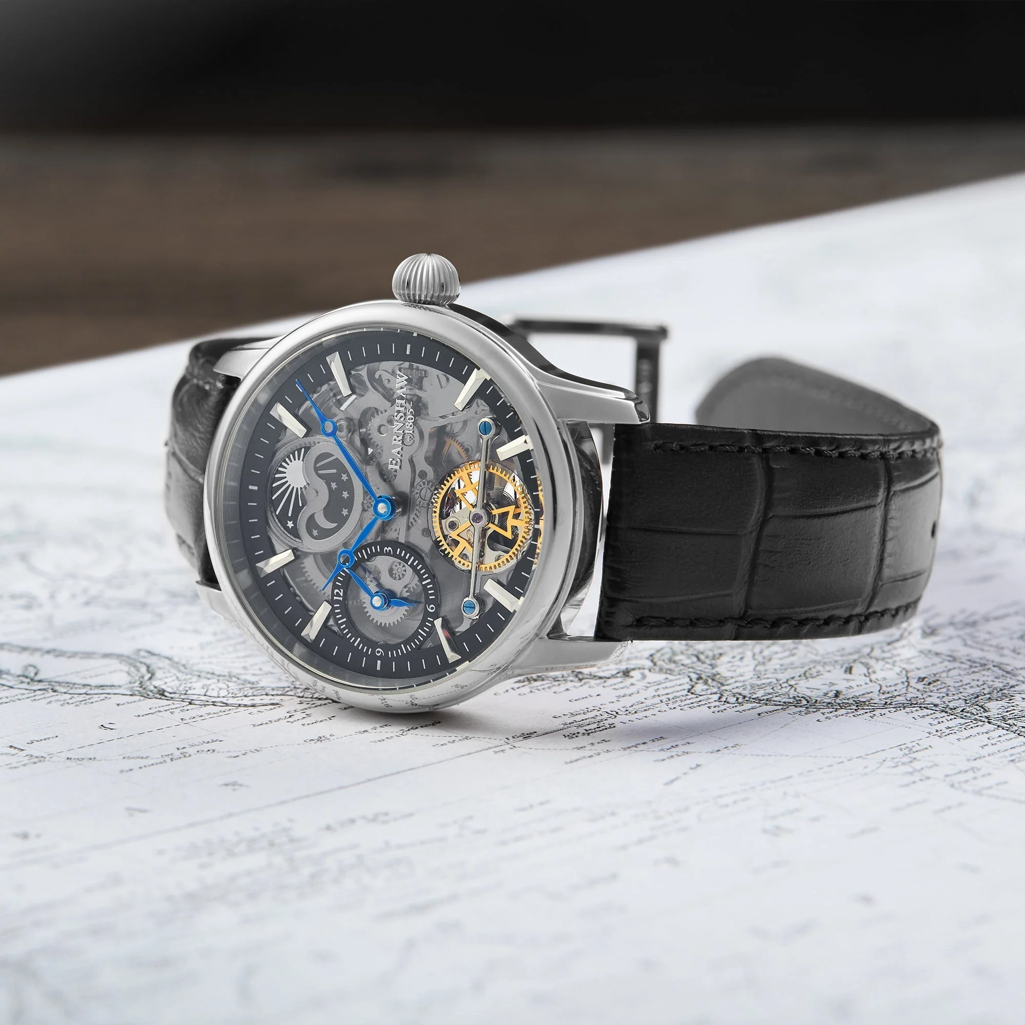 Longitude (Shadow Automatic) Automatic Skeleton Watch Black / Genuine leather strap Black Dial - Image 4