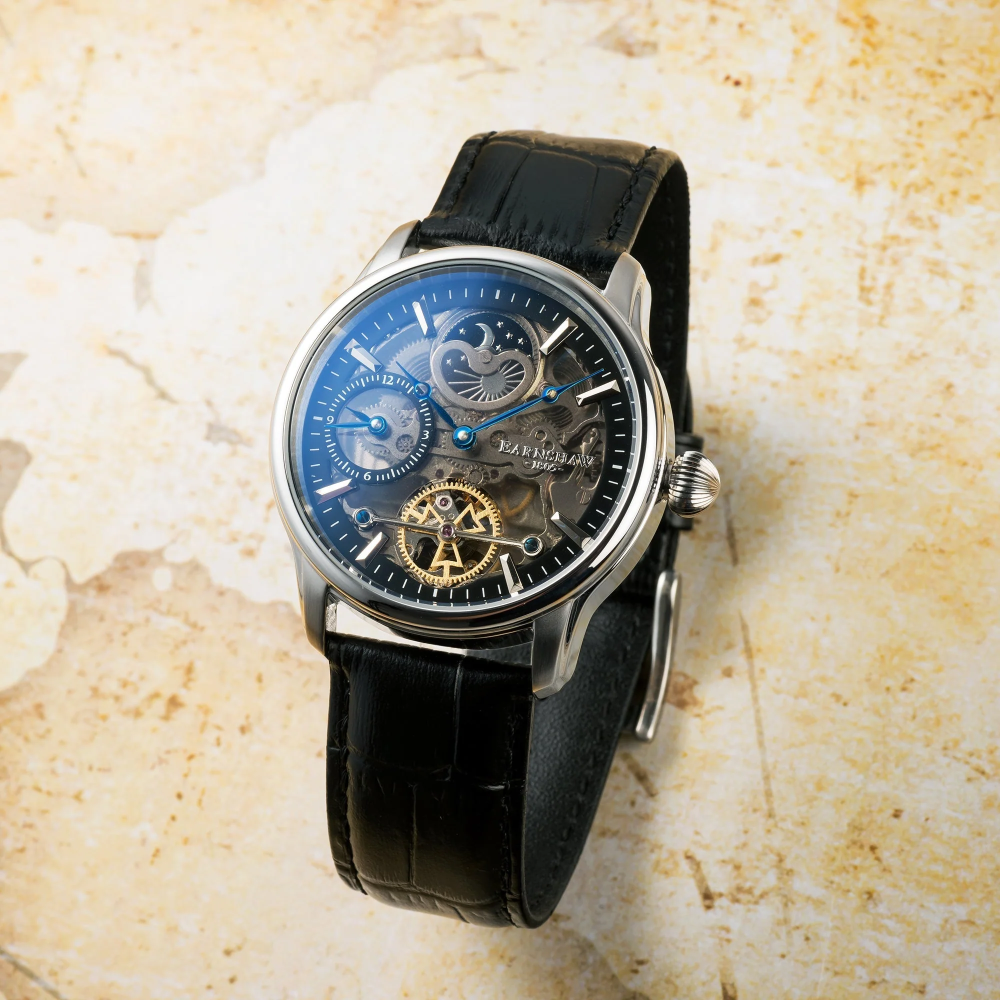 Longitude (Shadow Automatic) Automatic Skeleton Watch Black / Genuine leather strap Black Dial - Image 5