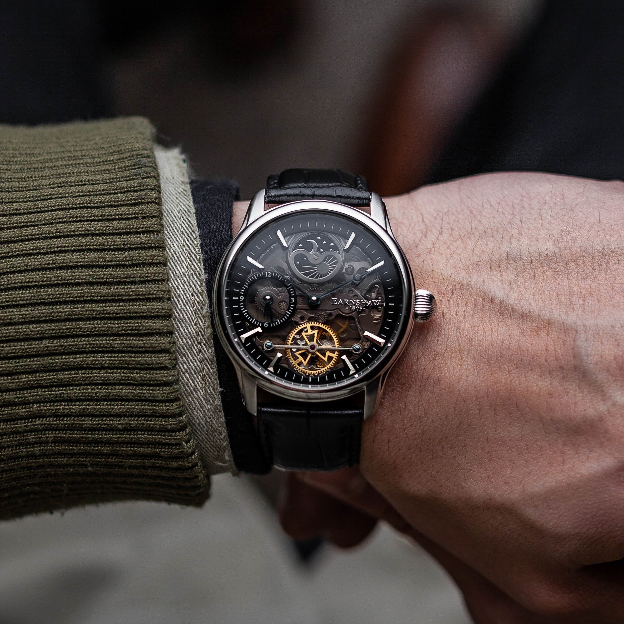 Longitude (Shadow Automatic) Automatic Skeleton Watch Black / Genuine leather strap Black Dial - Image 6