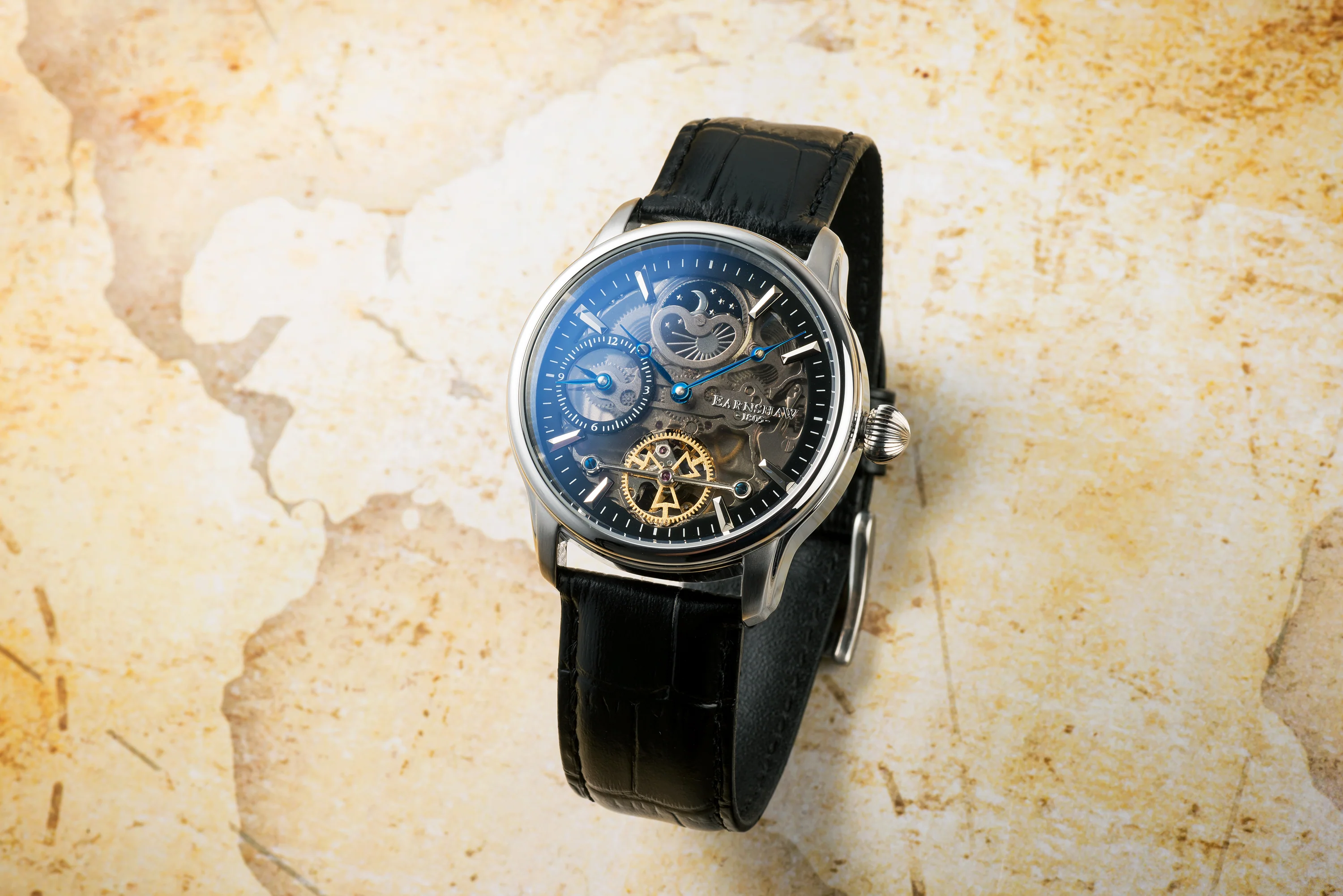 Longitude (Shadow Automatic) Automatic Skeleton Watch Black / Genuine leather strap Black Dial - Image 8