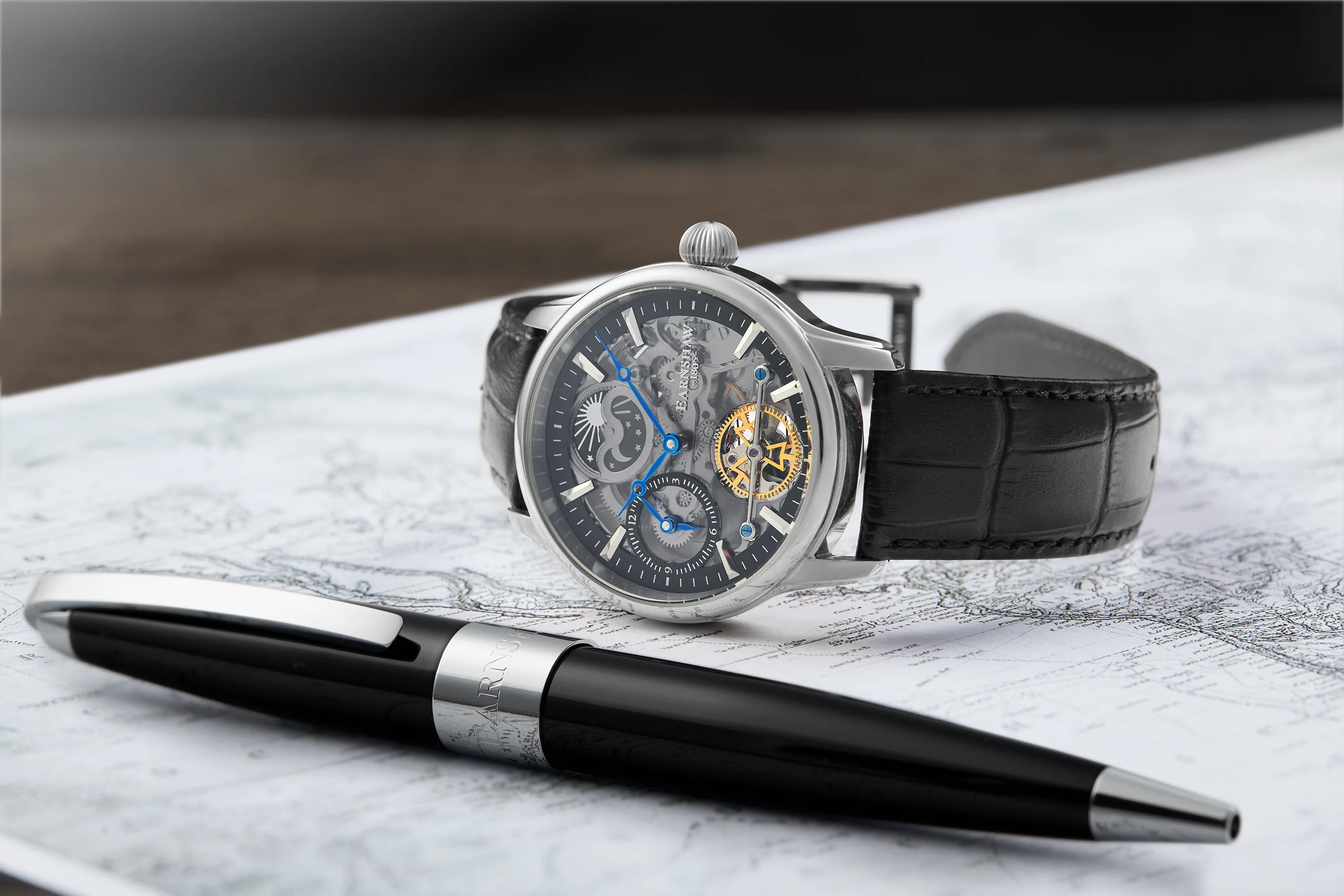 Longitude (Shadow Automatic) Automatic Skeleton Watch Black / Genuine leather strap Black Dial - Image 9
