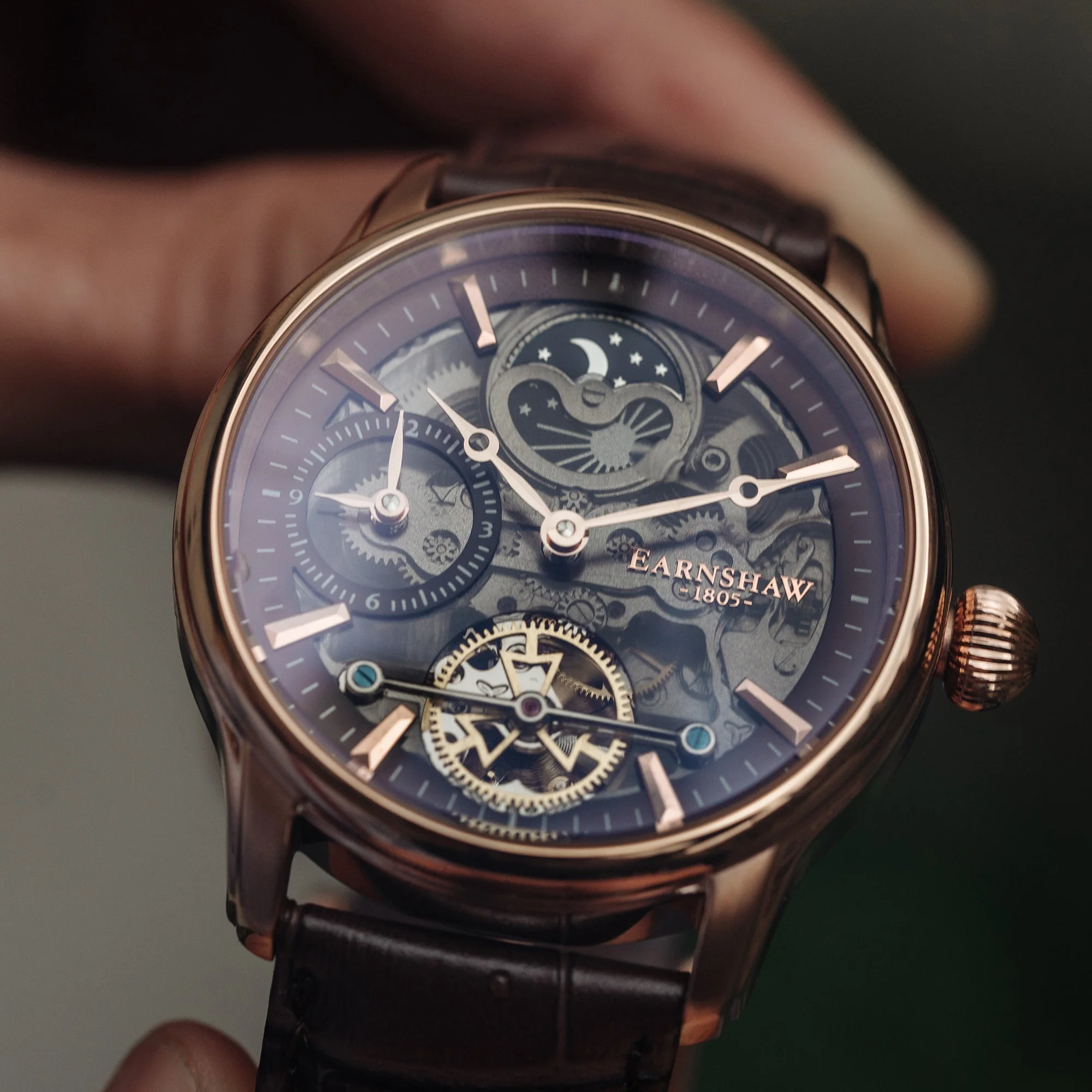 Longitude (Shadow Automatic) Automatic Skeleton Watch Brown / Genuine leather strap | Semi-transparent Dial - Image 10