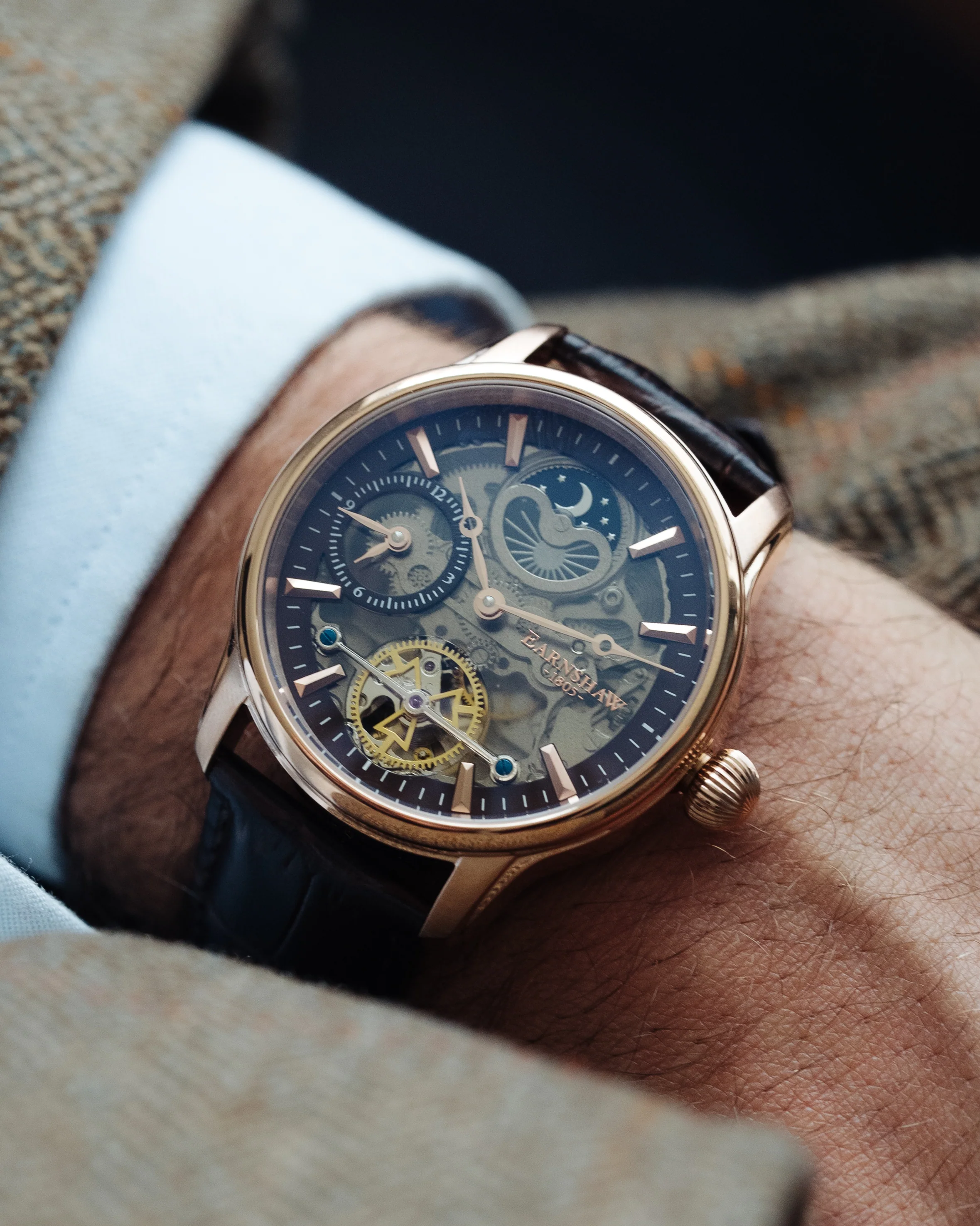 Longitude (Shadow Automatic) Automatic Skeleton Watch Brown / Genuine leather strap | Semi-transparent Dial - Image 12