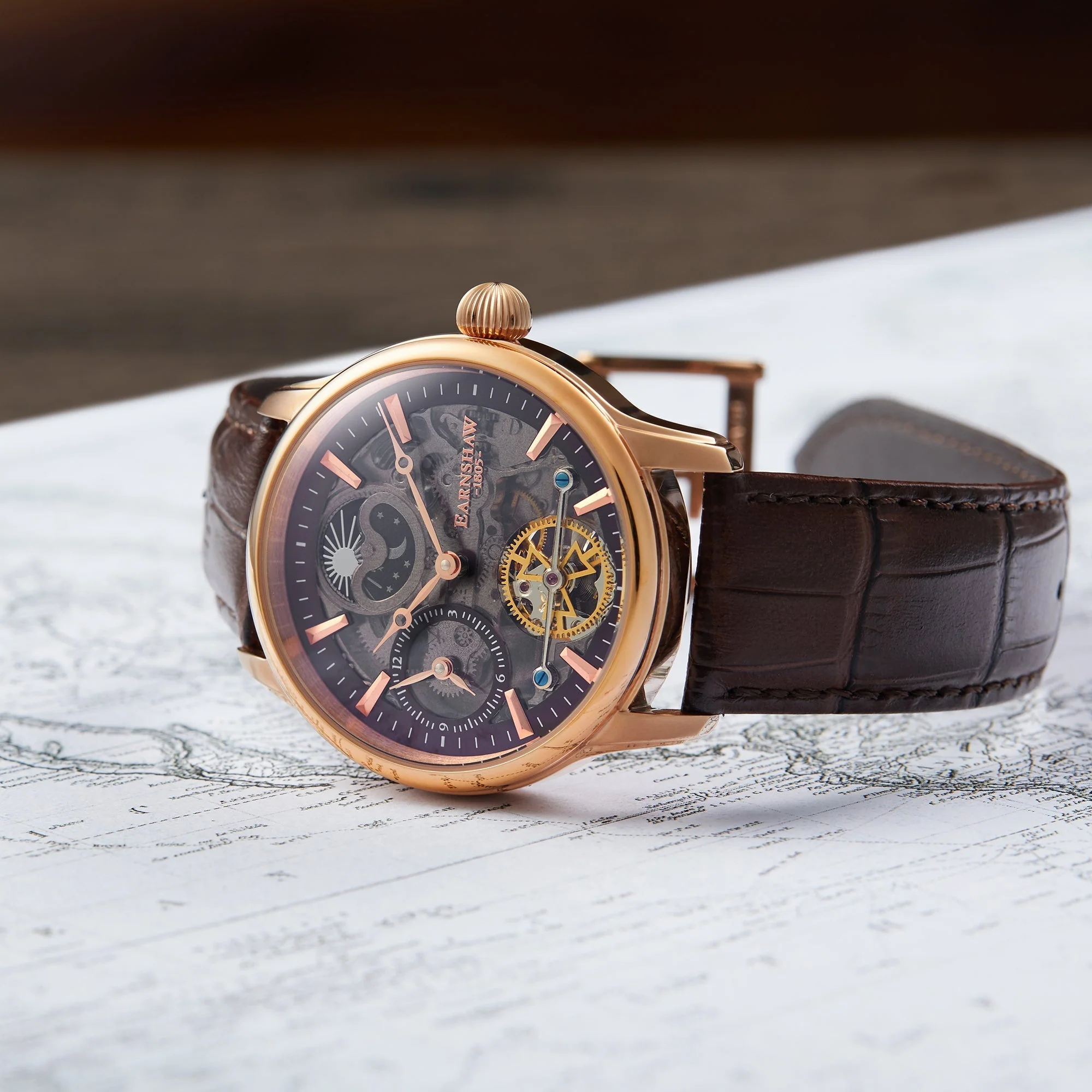 Longitude (Shadow Automatic) Automatic Skeleton Watch Brown / Genuine leather strap | Semi-transparent Dial - Image 3