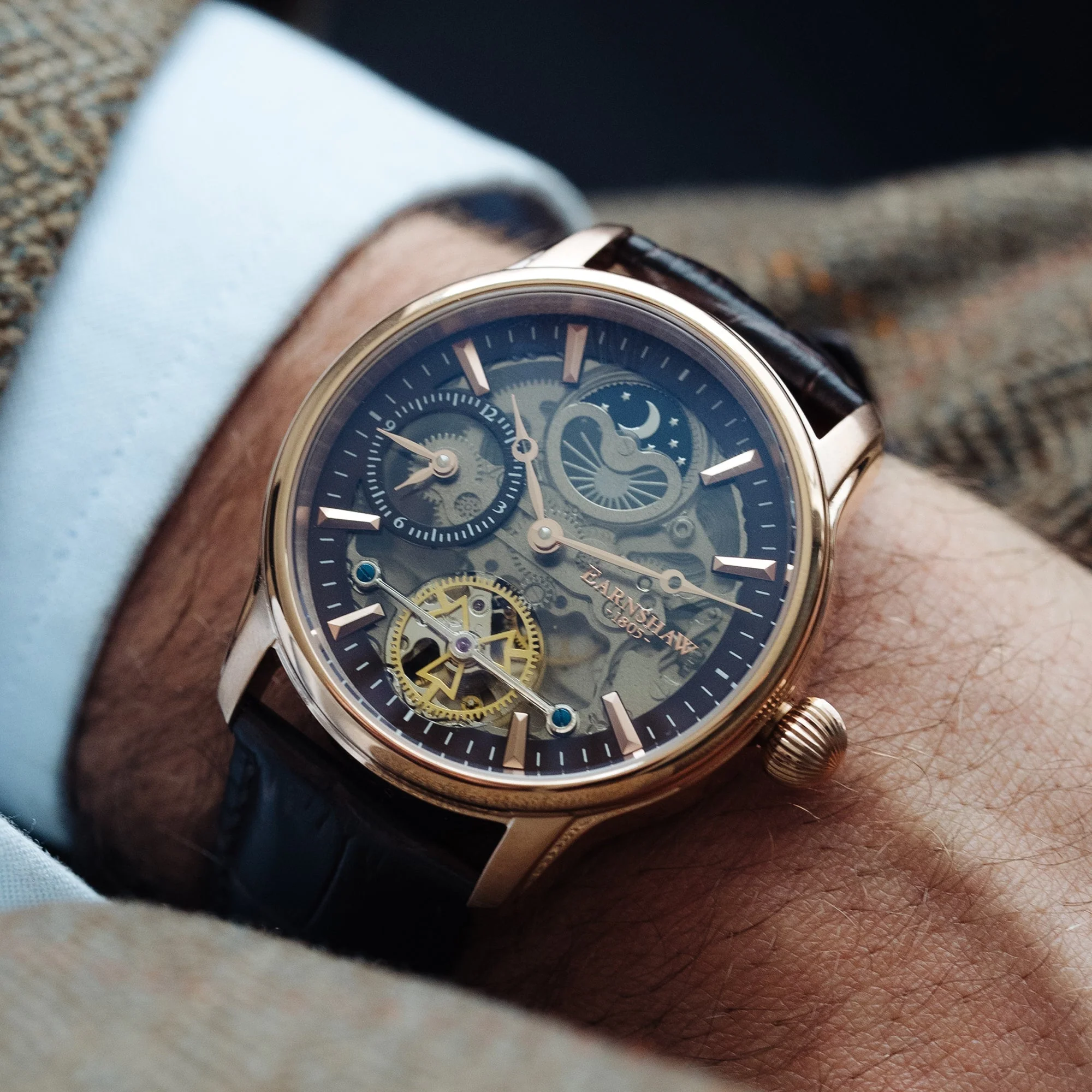 Longitude (Shadow Automatic) Automatic Skeleton Watch Brown / Genuine leather strap | Semi-transparent Dial - Image 4